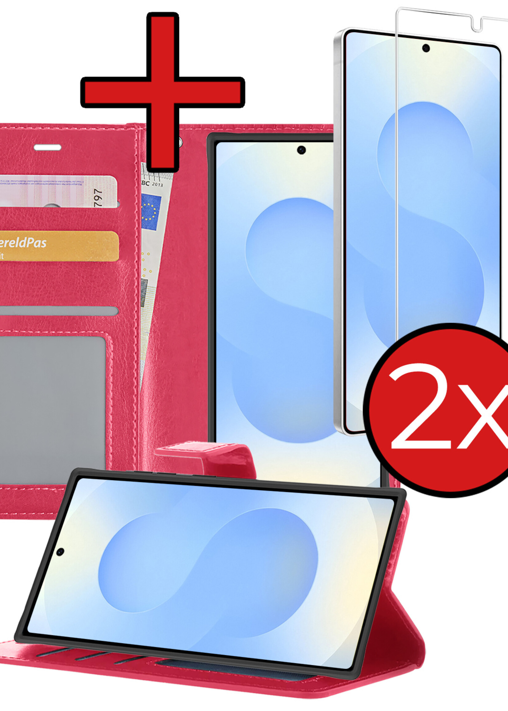 BTH BTH Samsung Galaxy S25 Ultra Hoesje Bookcase Met 2x Screenprotector - Donkerroze