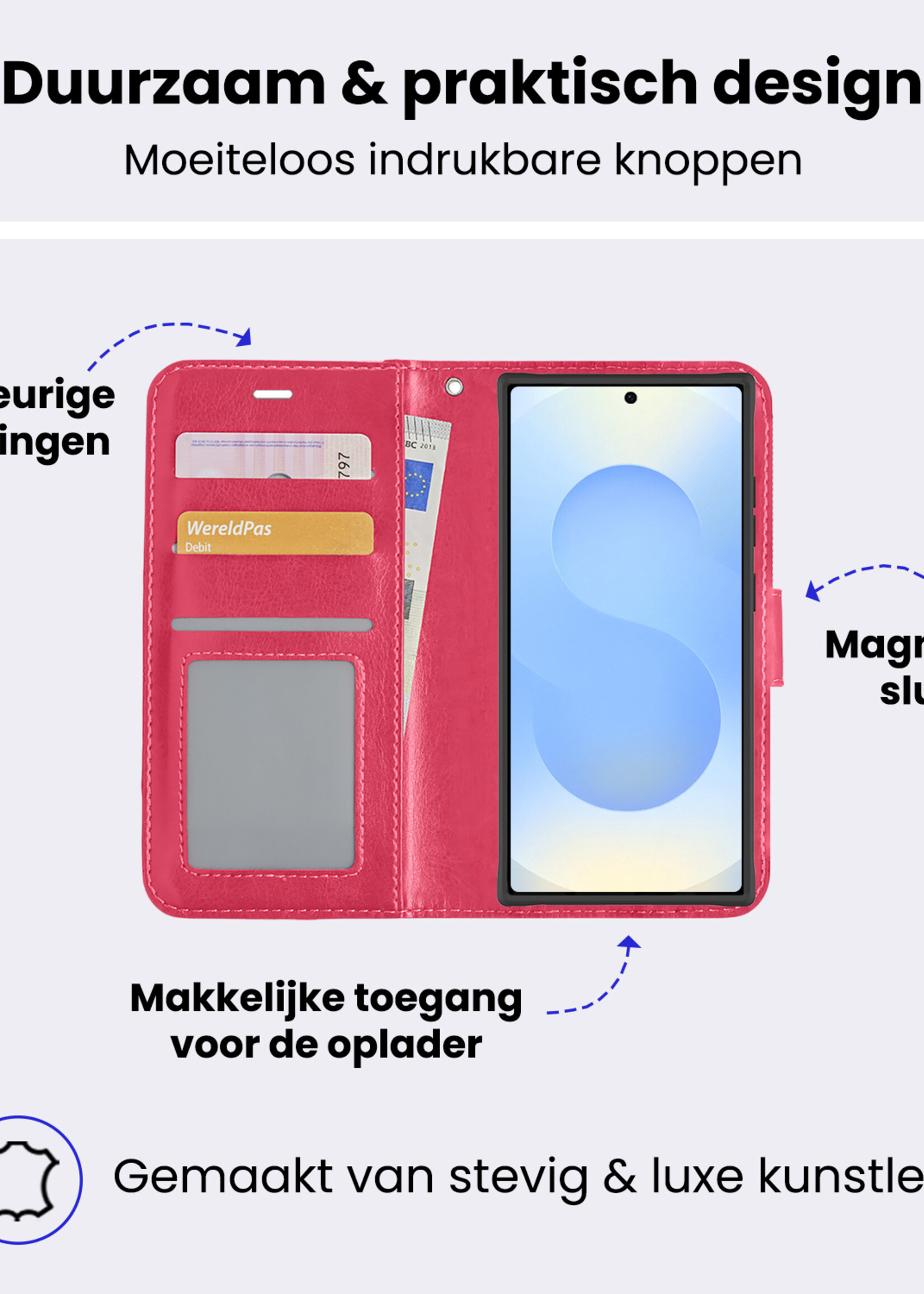 BTH BTH Samsung Galaxy S25 Ultra Hoesje Bookcase Met 2x Screenprotector - Donkerroze