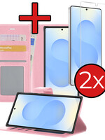 BTH BTH Samsung Galaxy S25 Ultra Hoesje Bookcase Met 2x Screenprotector - Lichtroze