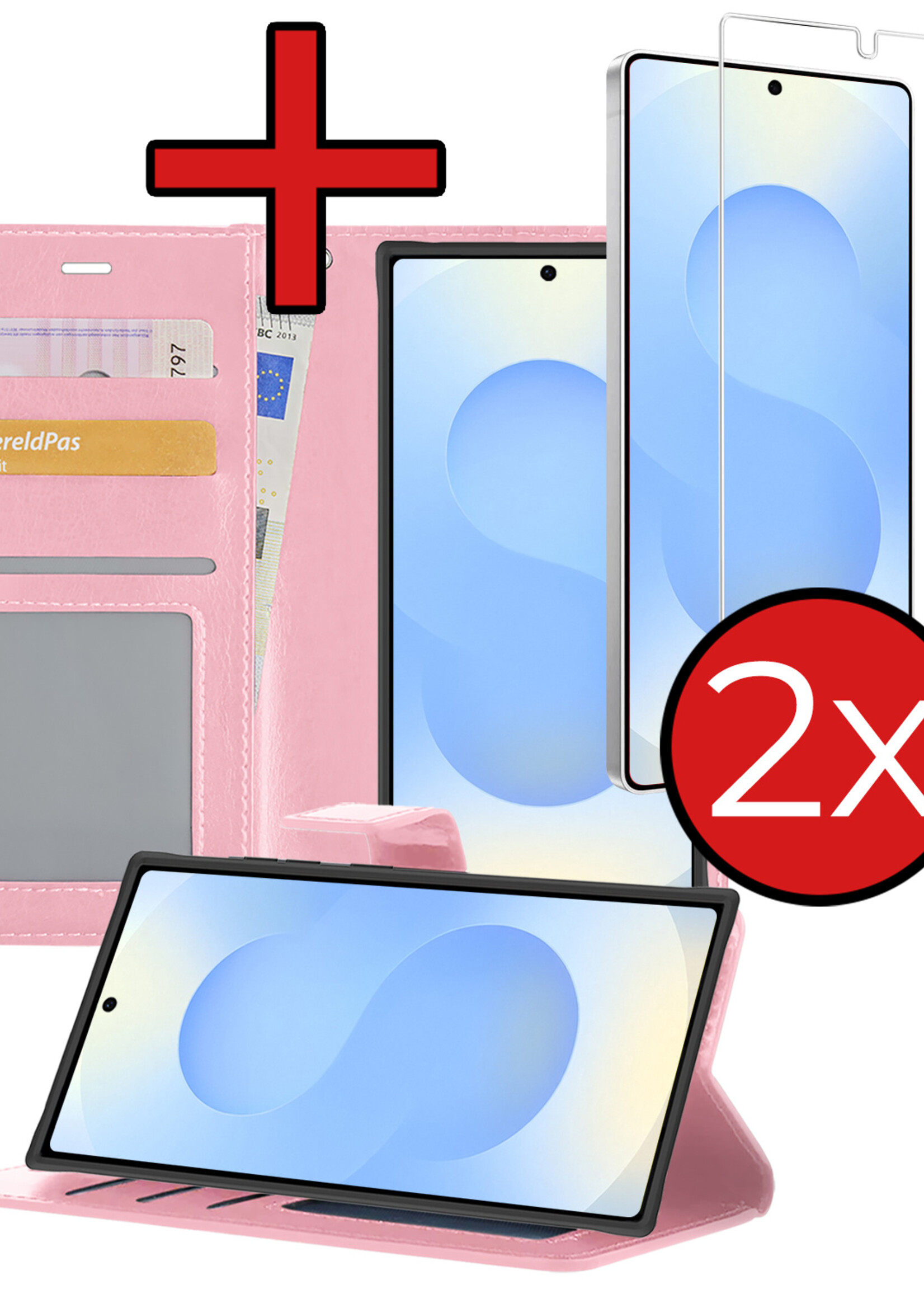 BTH BTH Samsung Galaxy S25 Ultra Hoesje Bookcase Met 2x Screenprotector - Lichtroze