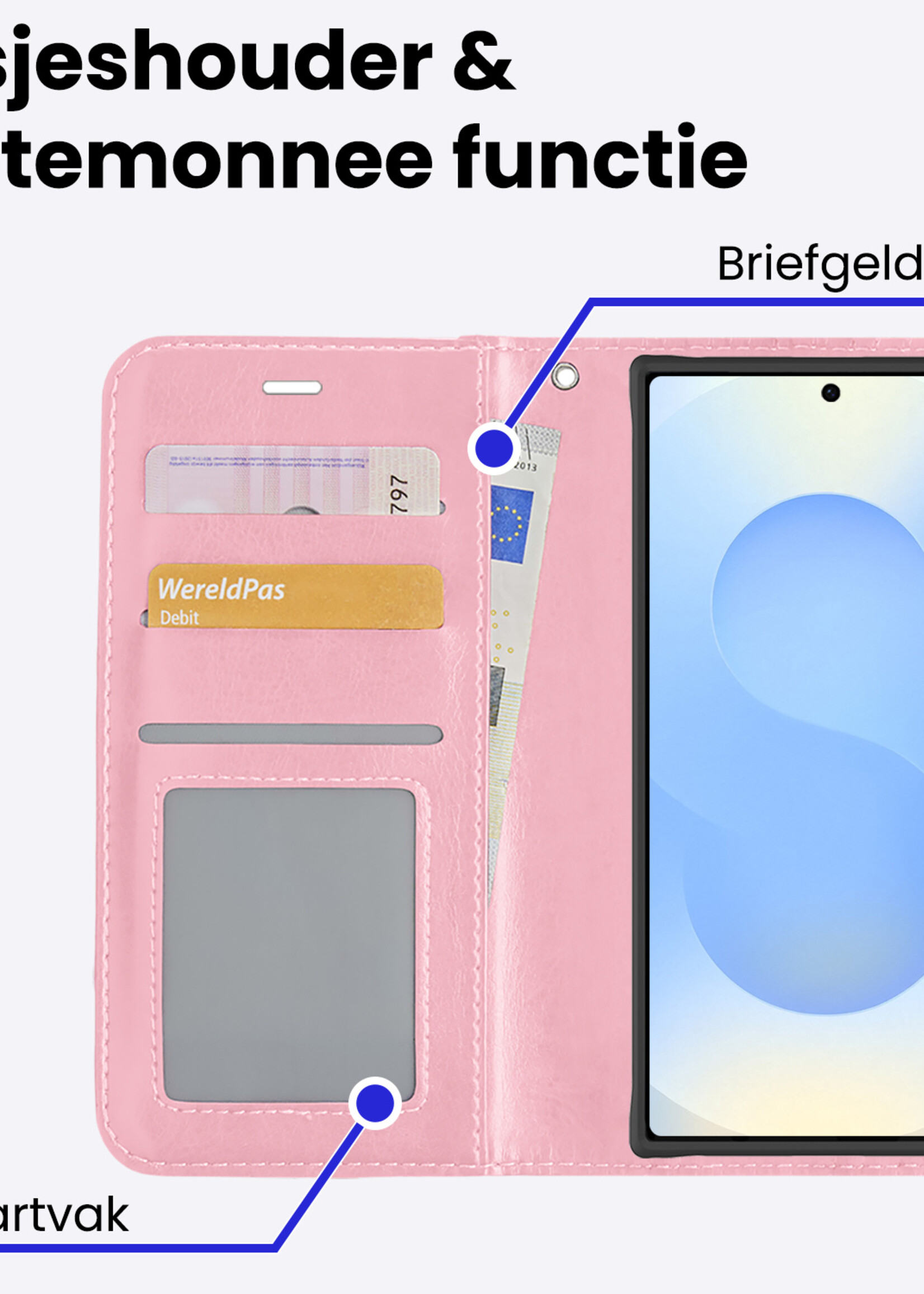 BTH BTH Samsung Galaxy S25 Ultra Hoesje Bookcase Met 2x Screenprotector - Lichtroze
