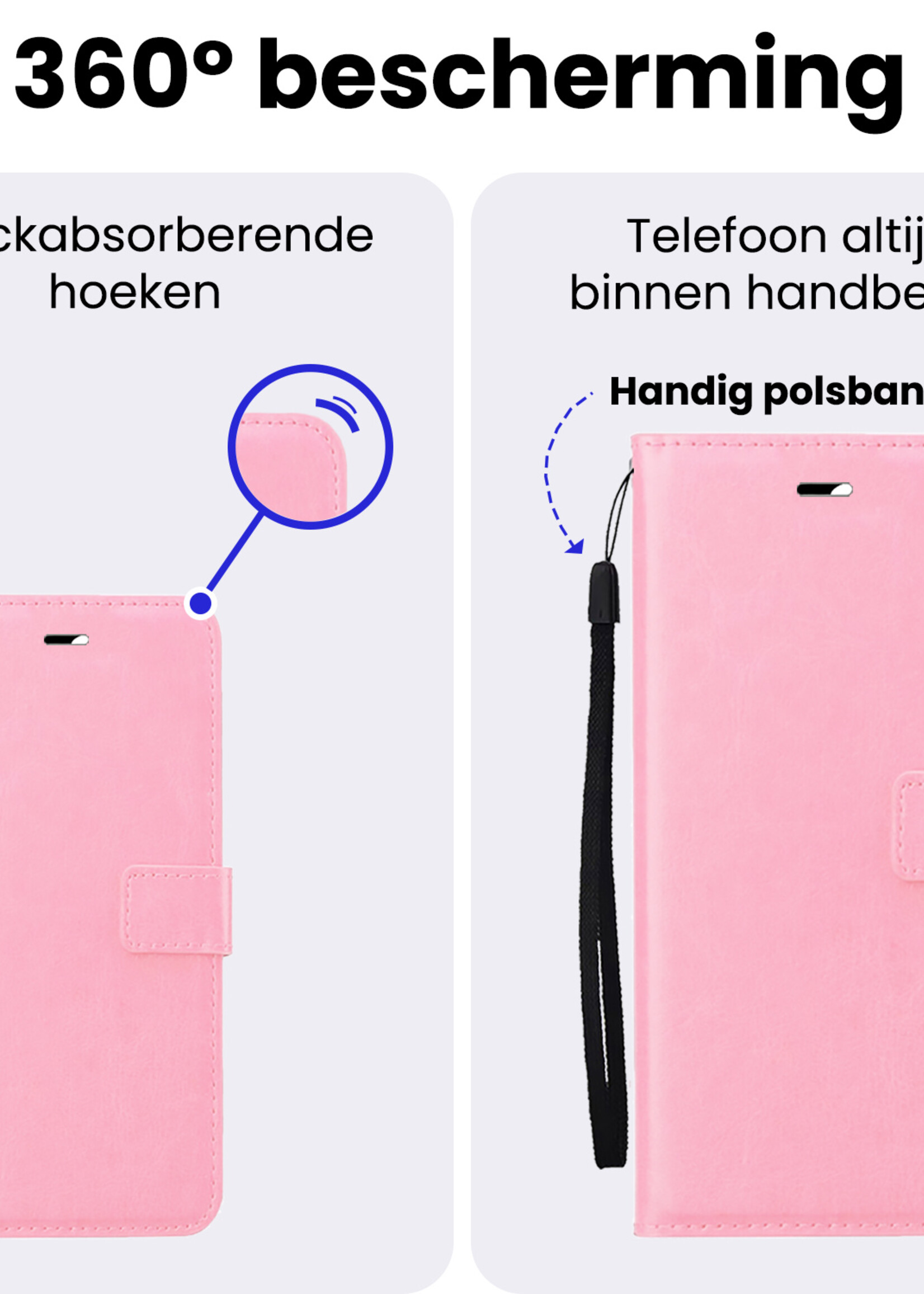 BTH BTH Samsung Galaxy S25 Ultra Hoesje Bookcase Met 2x Screenprotector - Lichtroze