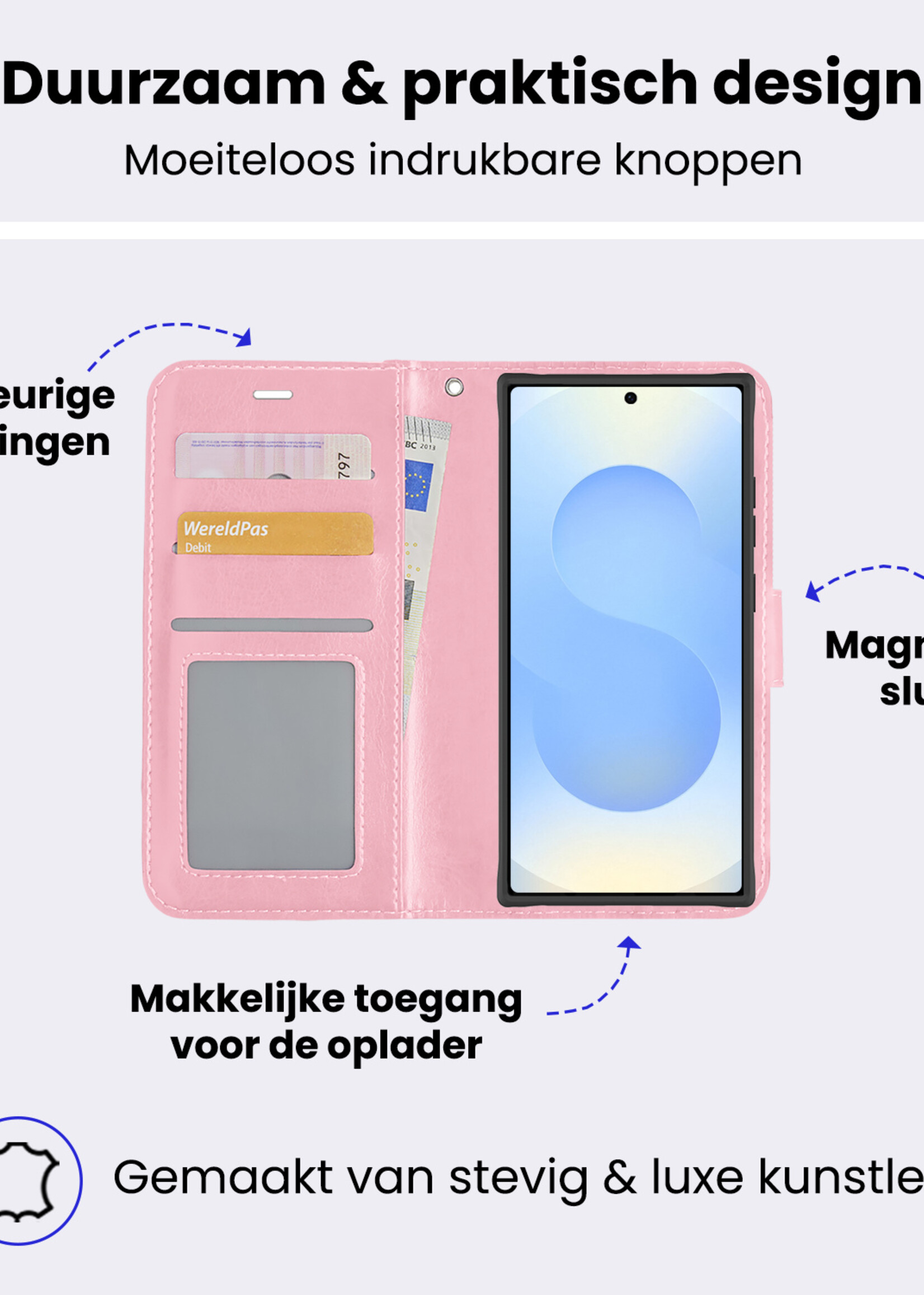 BTH BTH Samsung Galaxy S25 Ultra Hoesje Bookcase Met 2x Screenprotector - Lichtroze