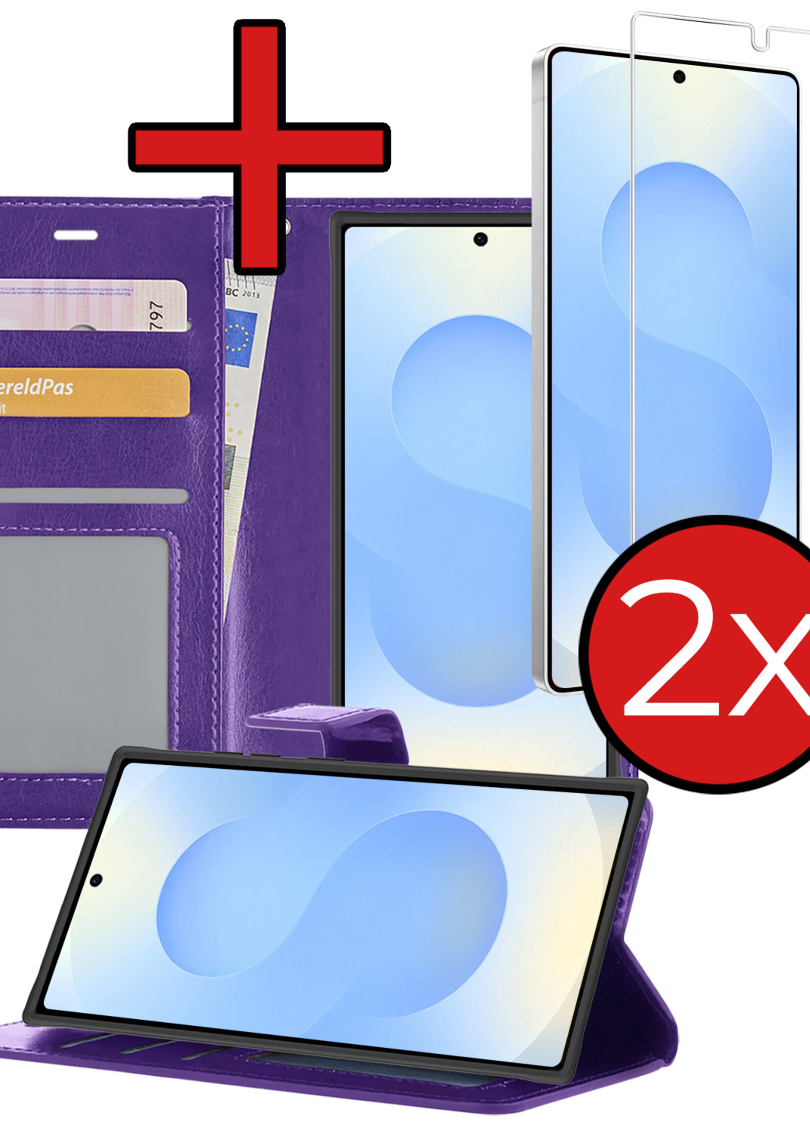 BTH BTH Samsung Galaxy S25 Ultra Hoesje Bookcase Met 2x Screenprotector - Paars