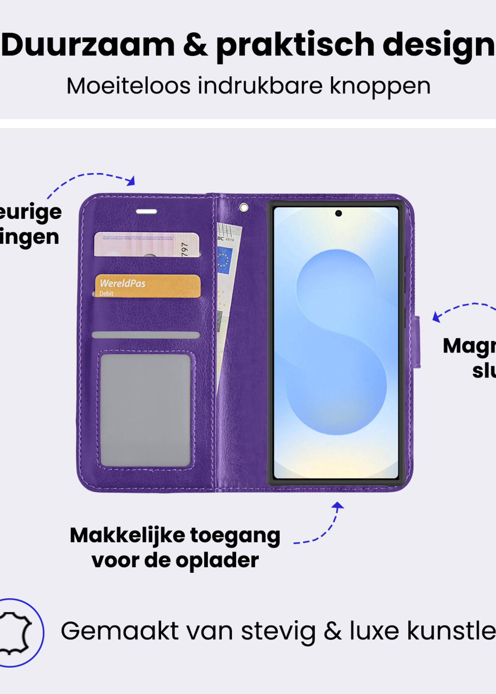 BTH BTH Samsung Galaxy S25 Ultra Hoesje Bookcase Met 2x Screenprotector - Paars