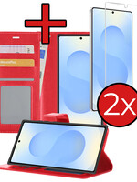 BTH BTH Samsung Galaxy S25 Ultra Hoesje Bookcase Met 2x Screenprotector - Rood