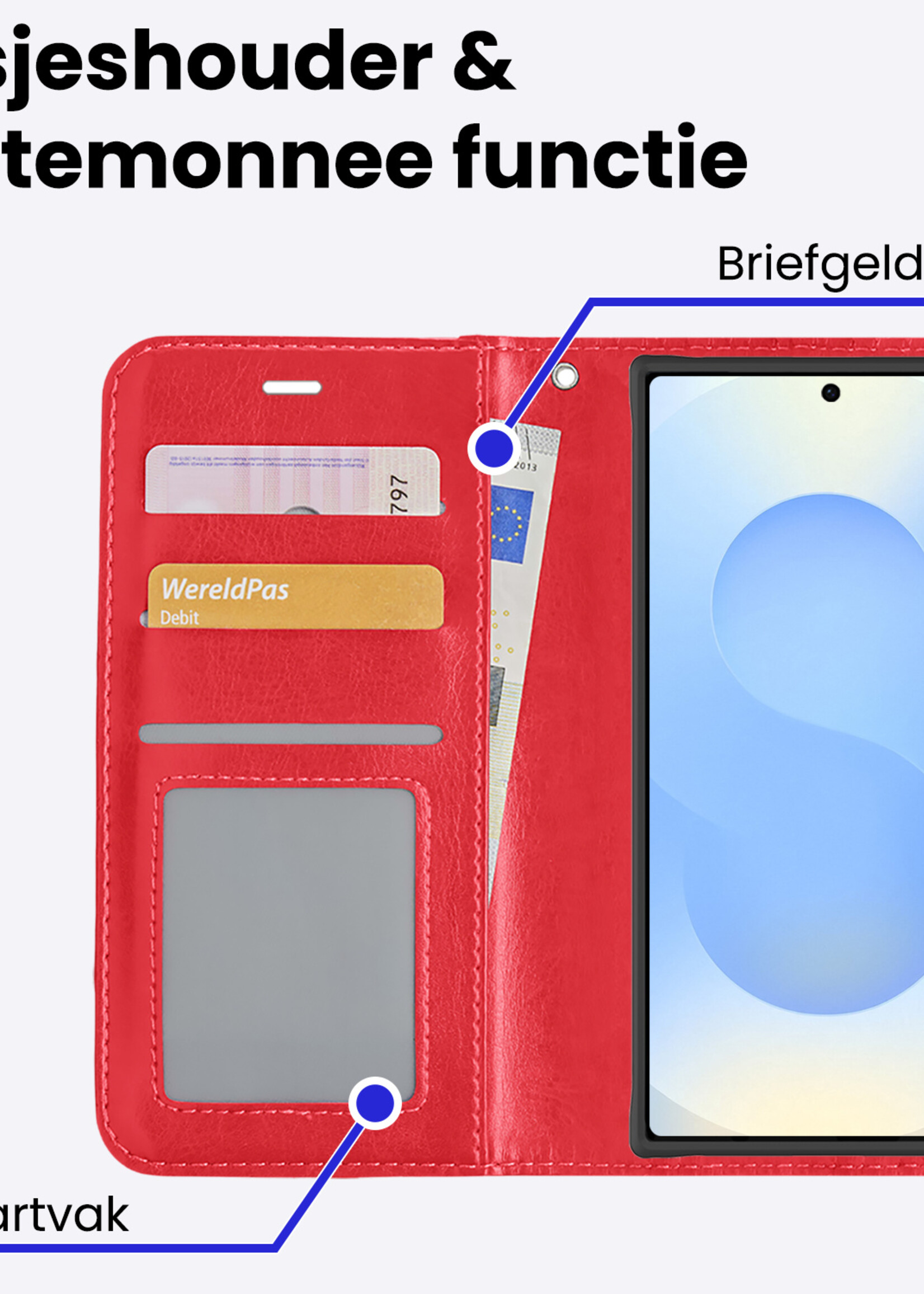 BTH BTH Samsung Galaxy S25 Ultra Hoesje Bookcase Met 2x Screenprotector - Rood