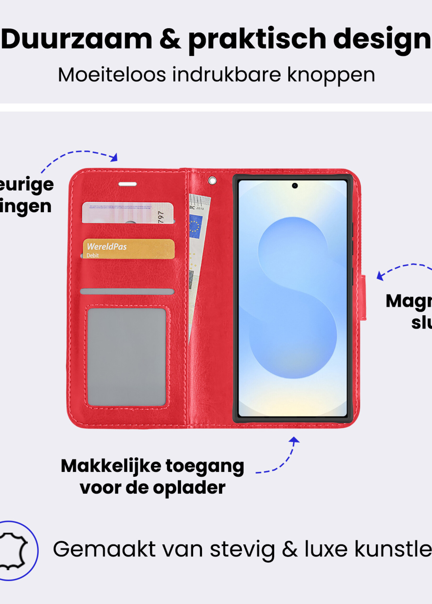 BTH BTH Samsung Galaxy S25 Ultra Hoesje Bookcase Met 2x Screenprotector - Rood