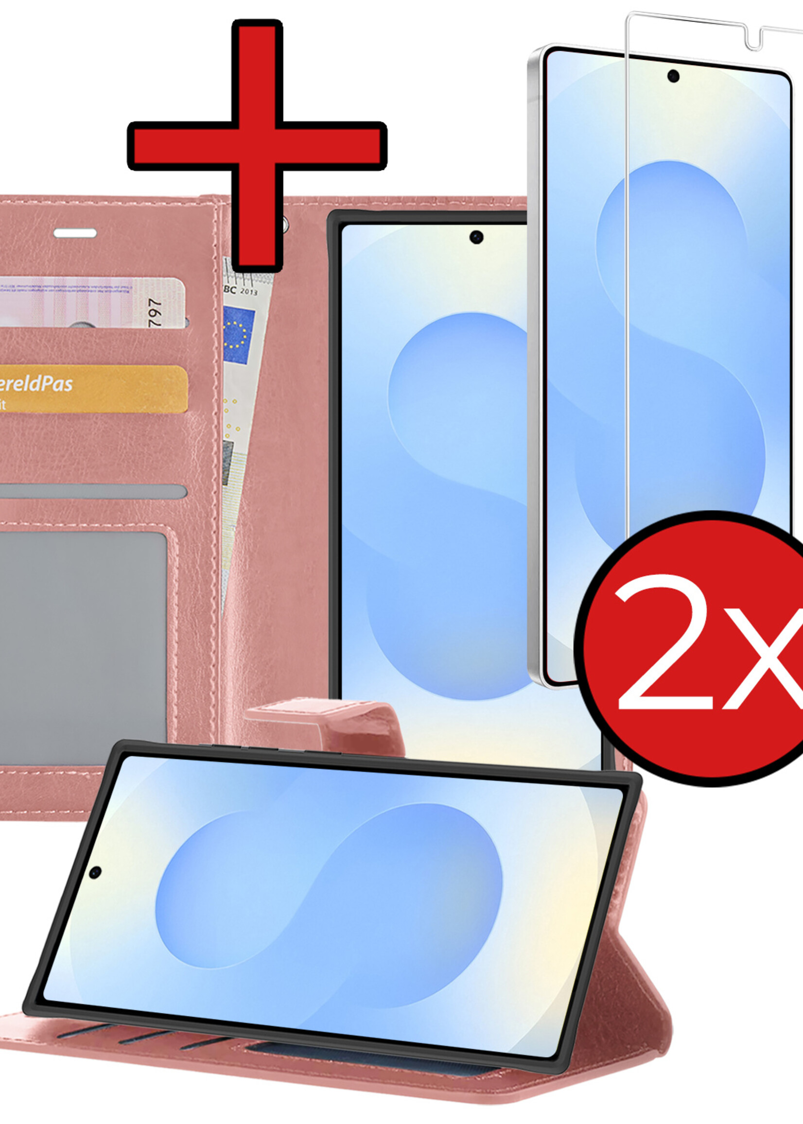 BTH BTH Samsung Galaxy S25 Ultra Hoesje Bookcase Met 2x Screenprotector - Rose Goud