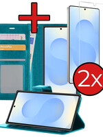 BTH BTH Samsung Galaxy S25 Ultra Hoesje Bookcase Met 2x Screenprotector - Turquoise