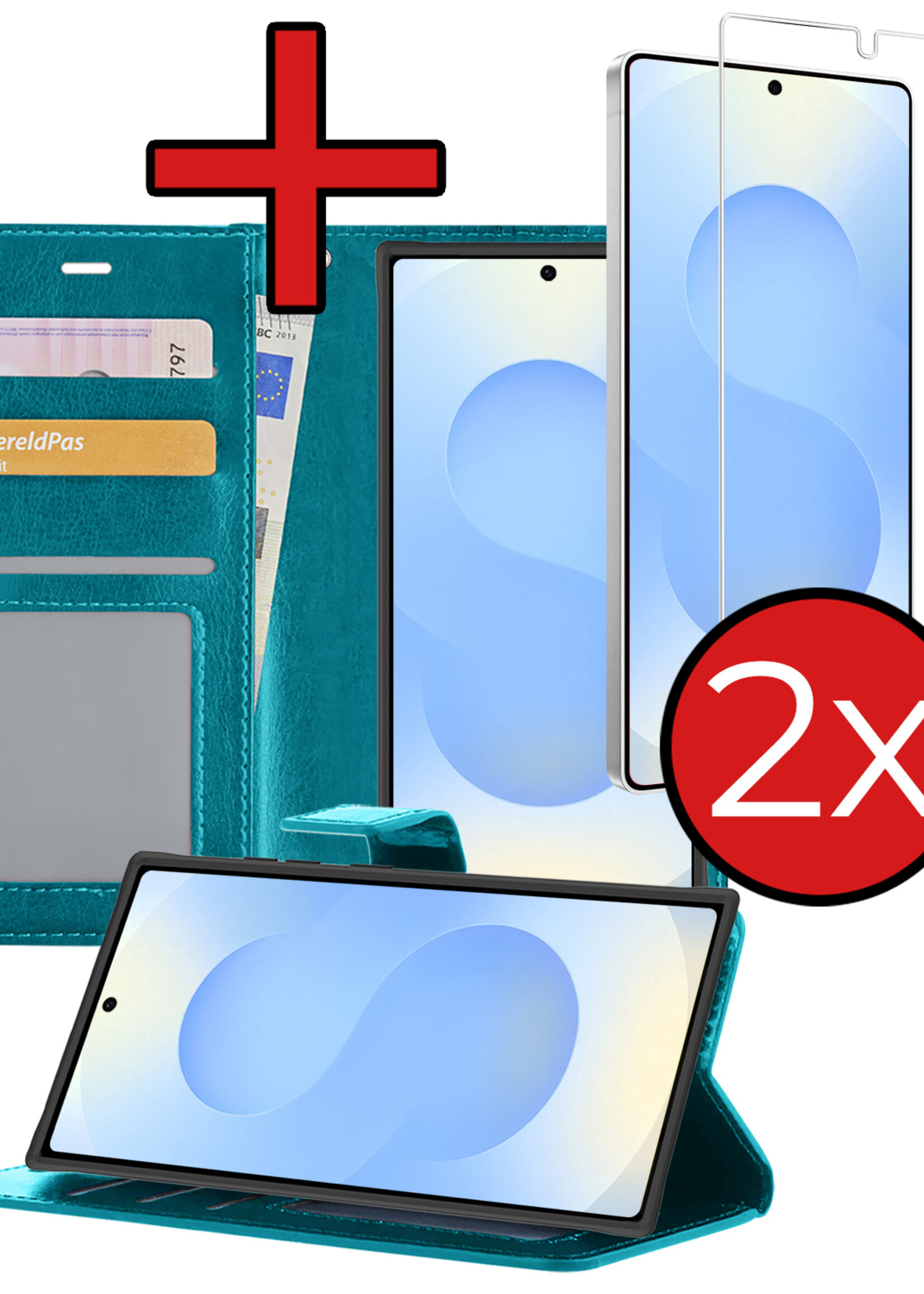 BTH BTH Samsung Galaxy S25 Ultra Hoesje Bookcase Met 2x Screenprotector - Turquoise