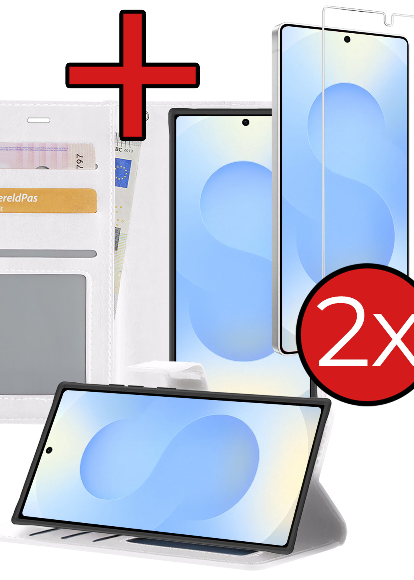 BTH BTH Samsung Galaxy S25 Ultra Hoesje Bookcase Met 2x Screenprotector - Wit
