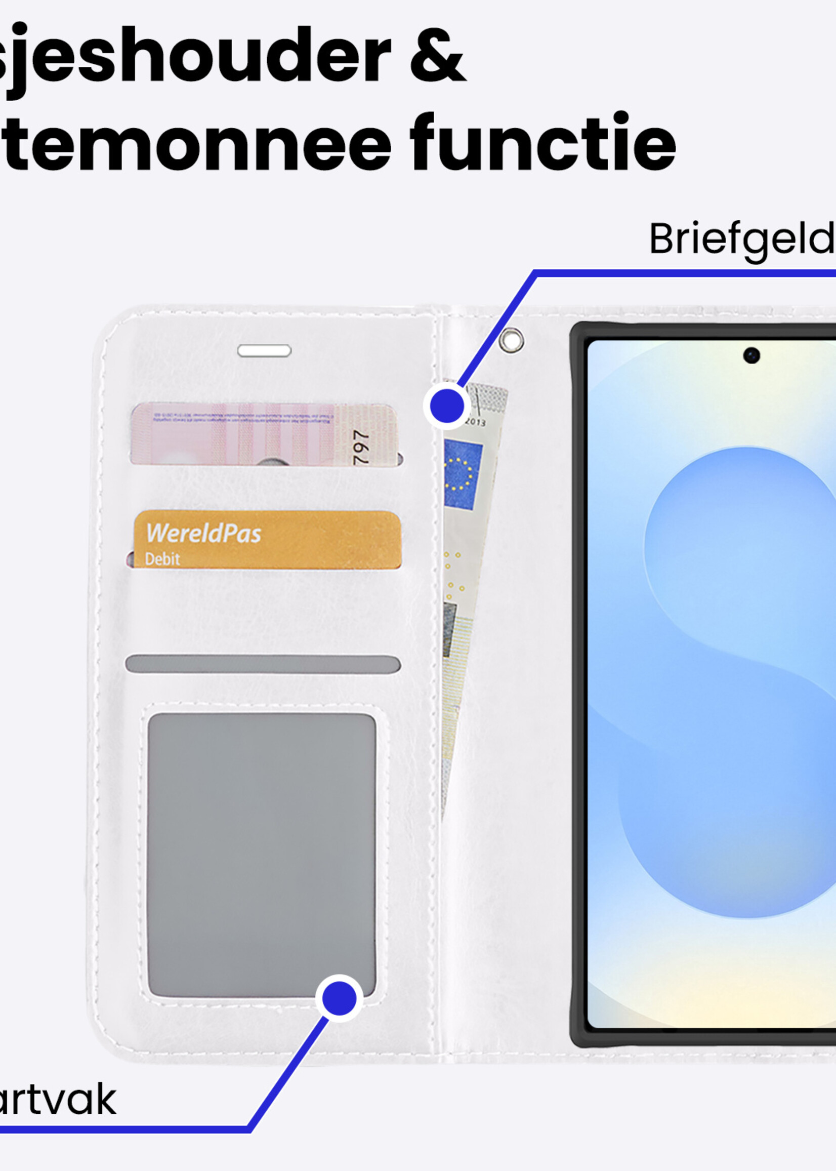 BTH BTH Samsung Galaxy S25 Ultra Hoesje Bookcase Met 2x Screenprotector - Wit