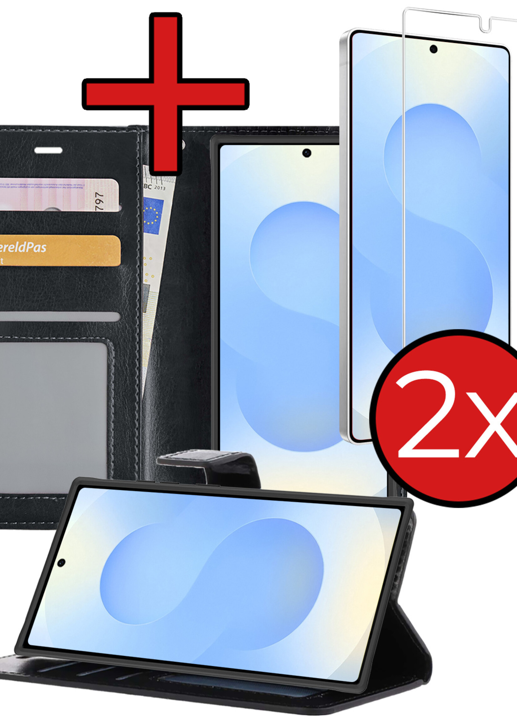 BTH BTH Samsung Galaxy S25 Ultra Hoesje Bookcase Met 2x Screenprotector - Zwart