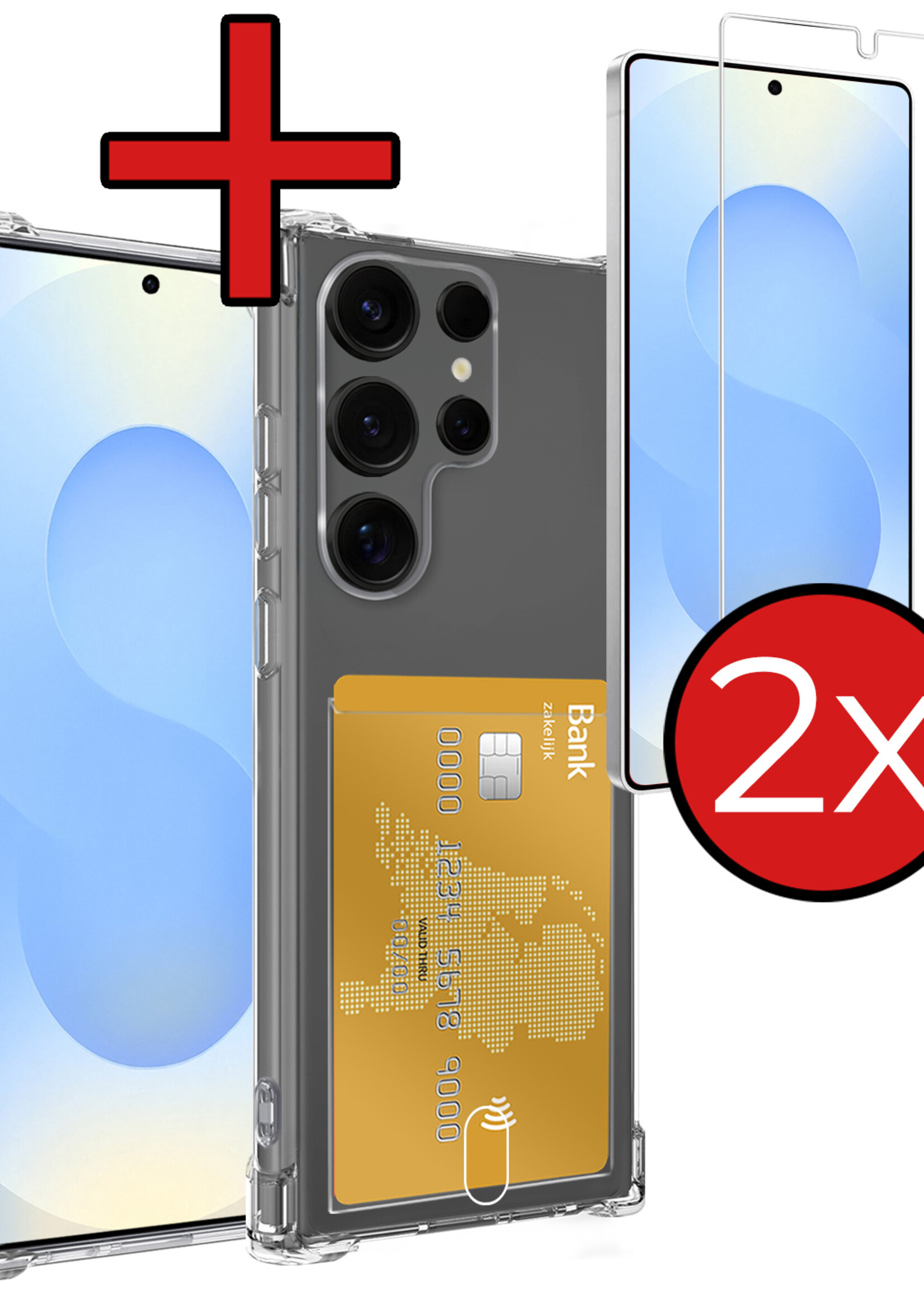 BTH BTH Samsung Galaxy S25 Ultra Hoesje Pashouder Met 2x Screenprotector