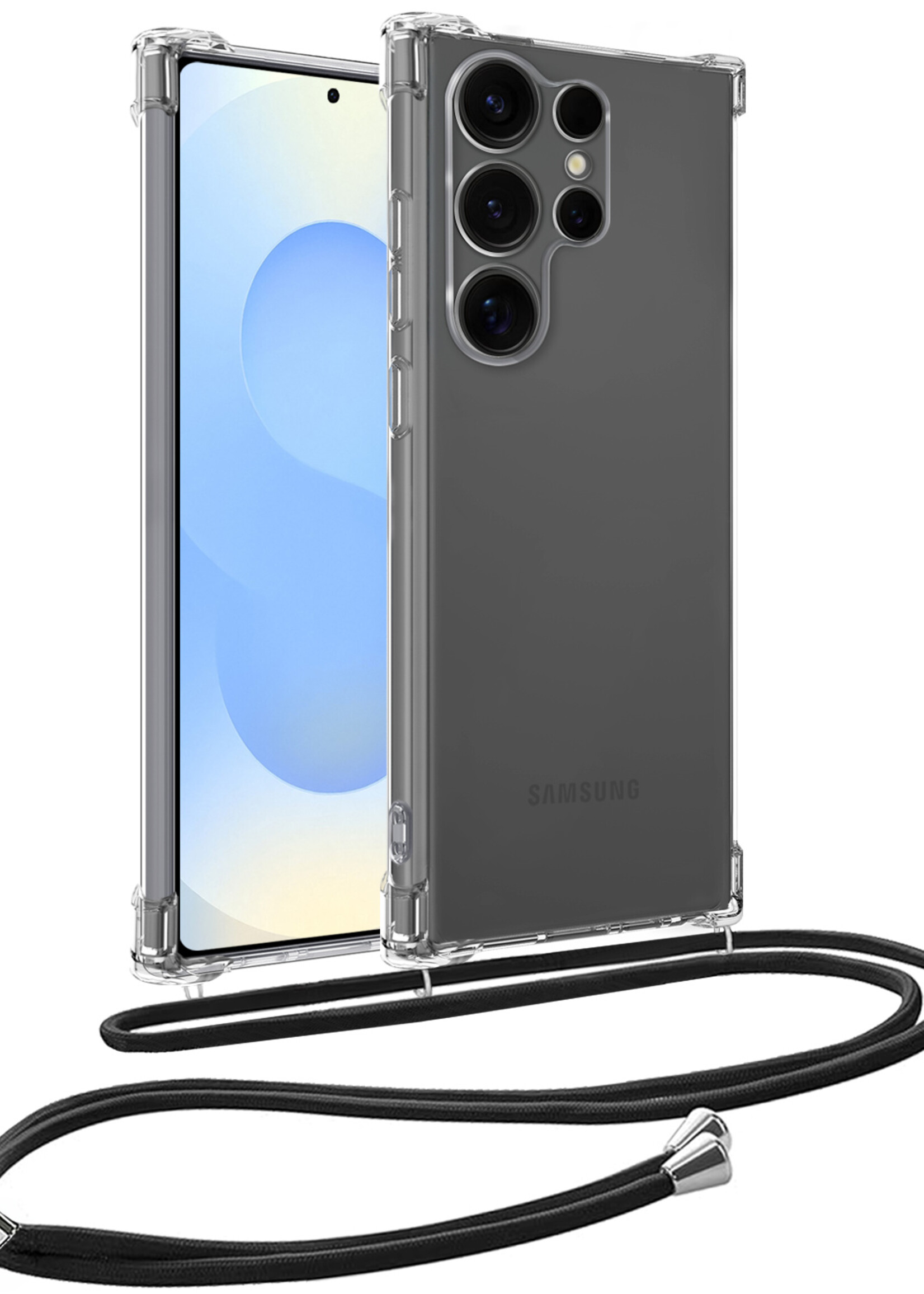 BTH BTH Samsung Galaxy S25 Ultra Hoesje Transparant Shockproof Met Zwart Koord