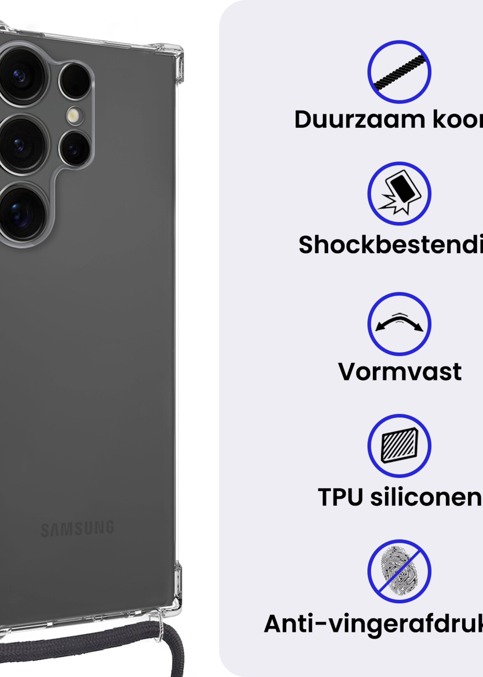 BTH BTH Samsung Galaxy S25 Ultra Hoesje Transparant Shockproof Met Zwart Koord