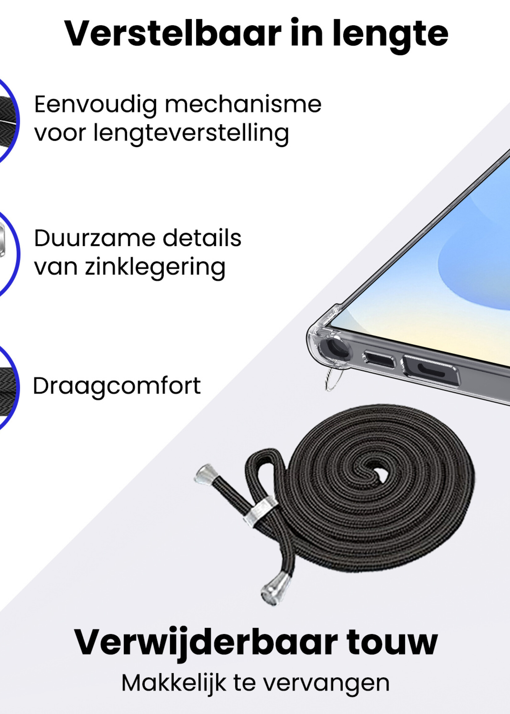 BTH BTH Samsung Galaxy S25 Ultra Hoesje Transparant Shockproof Met Zwart Koord
