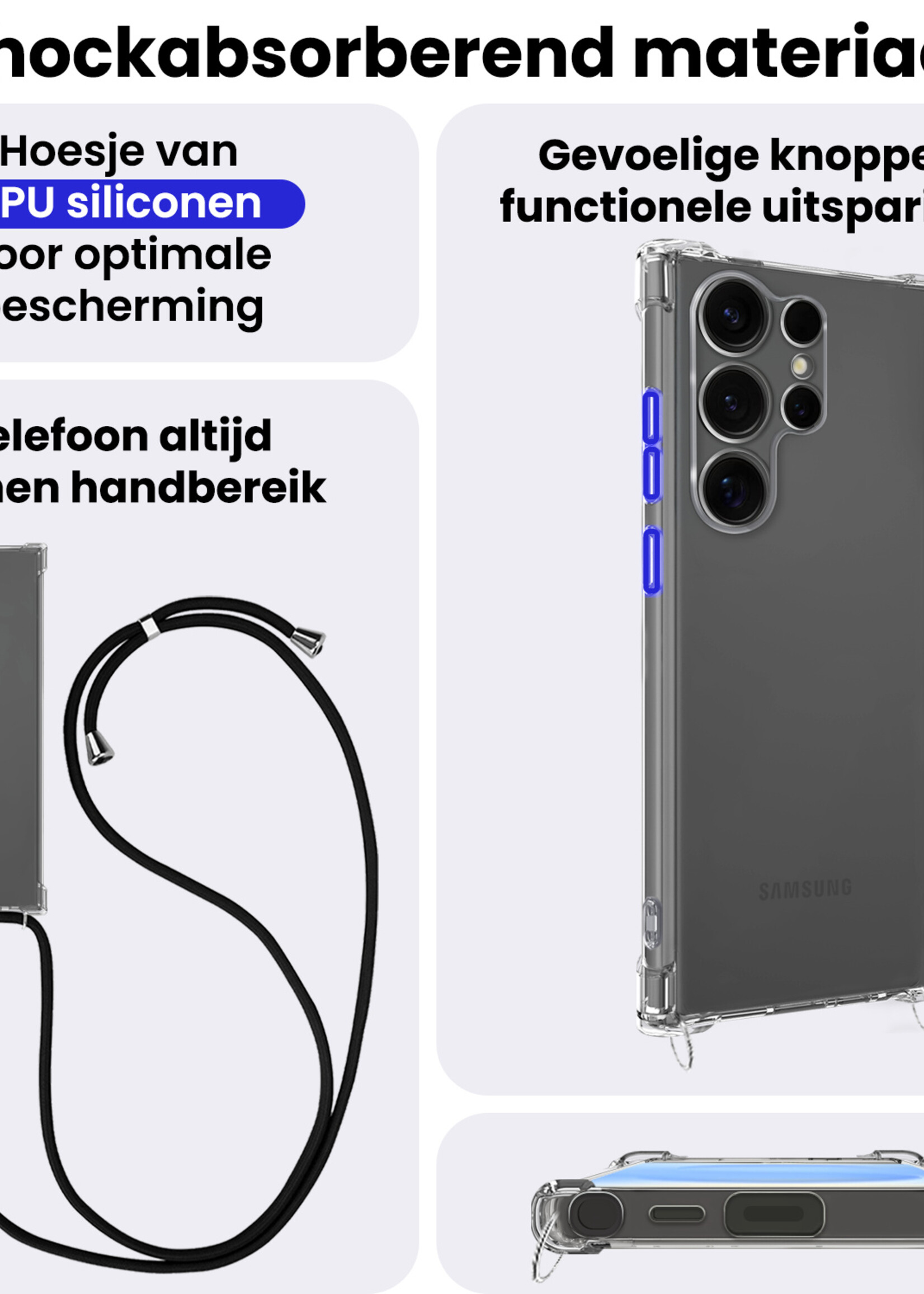 BTH BTH Samsung Galaxy S25 Ultra Hoesje Transparant Shockproof Met Zwart Koord