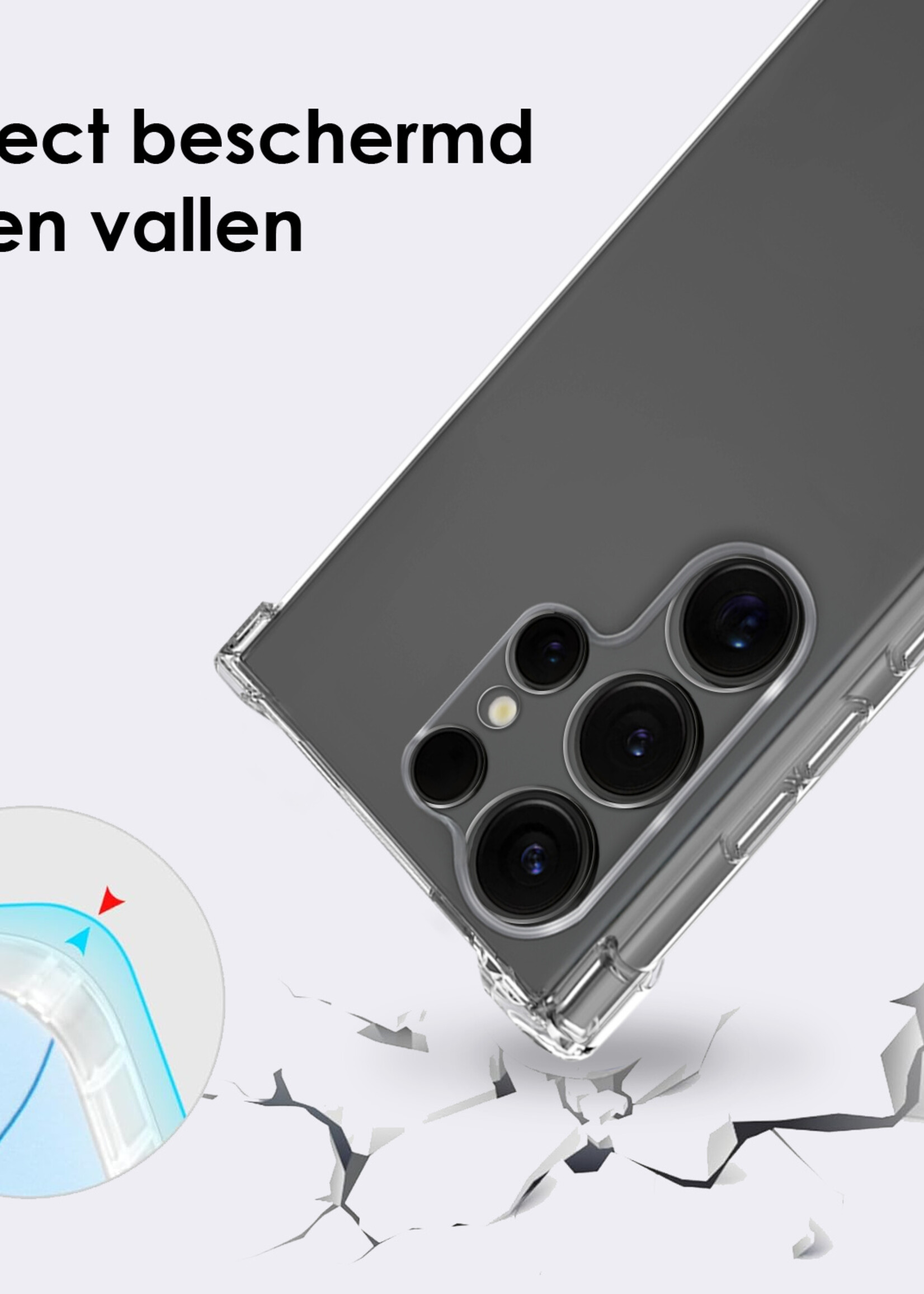 BTH BTH Samsung Galaxy S25 Ultra Hoesje Transparant Shockproof Met Zwart Koord