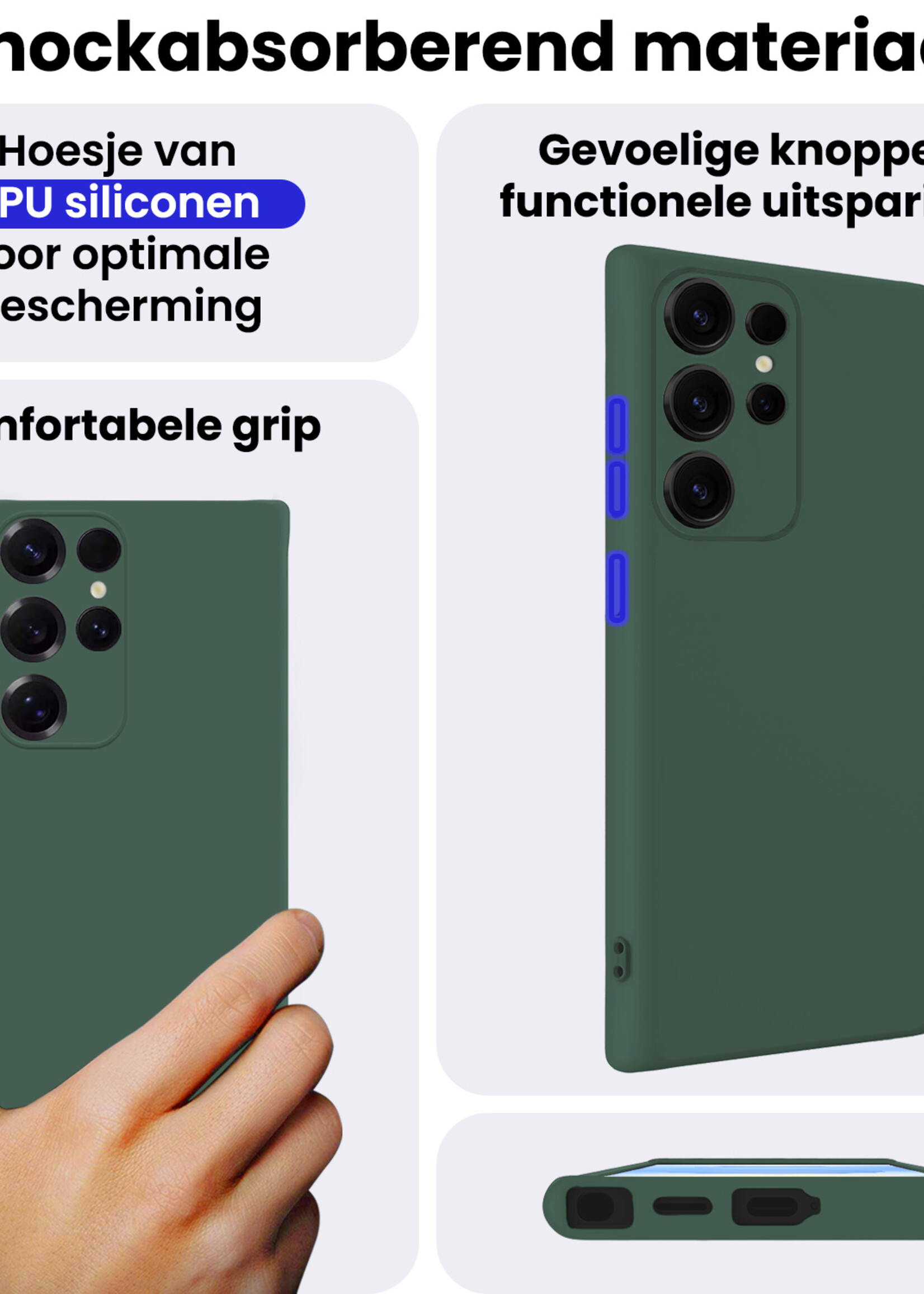 BTH BTH Samsung Galaxy S25 Ultra Hoesje Siliconen - Donkergroen - 2 PACK