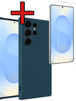 BTH BTH Samsung Galaxy S25 Ultra Hoesje Siliconen Met Screenprotector - Donkerblauw