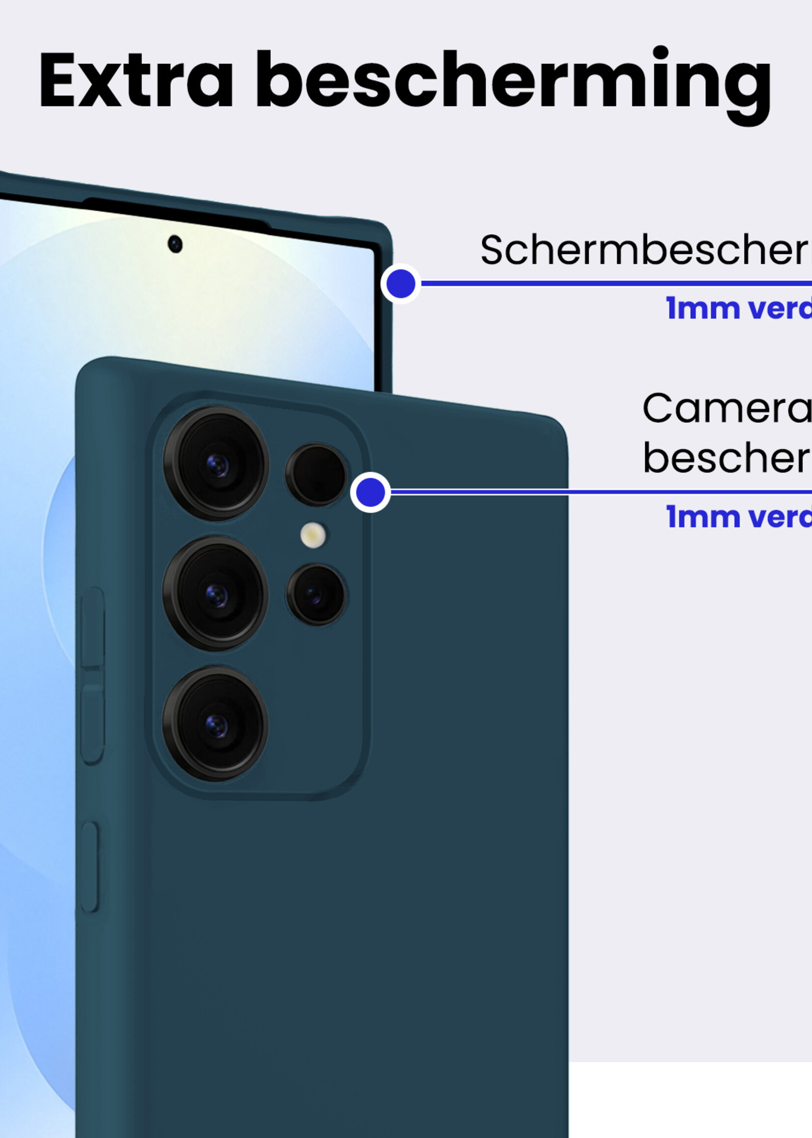BTH BTH Samsung Galaxy S25 Ultra Hoesje Siliconen Met Screenprotector - Donkerblauw