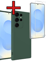 BTH BTH Samsung Galaxy S25 Ultra Hoesje Siliconen Met Screenprotector - Donkergroen