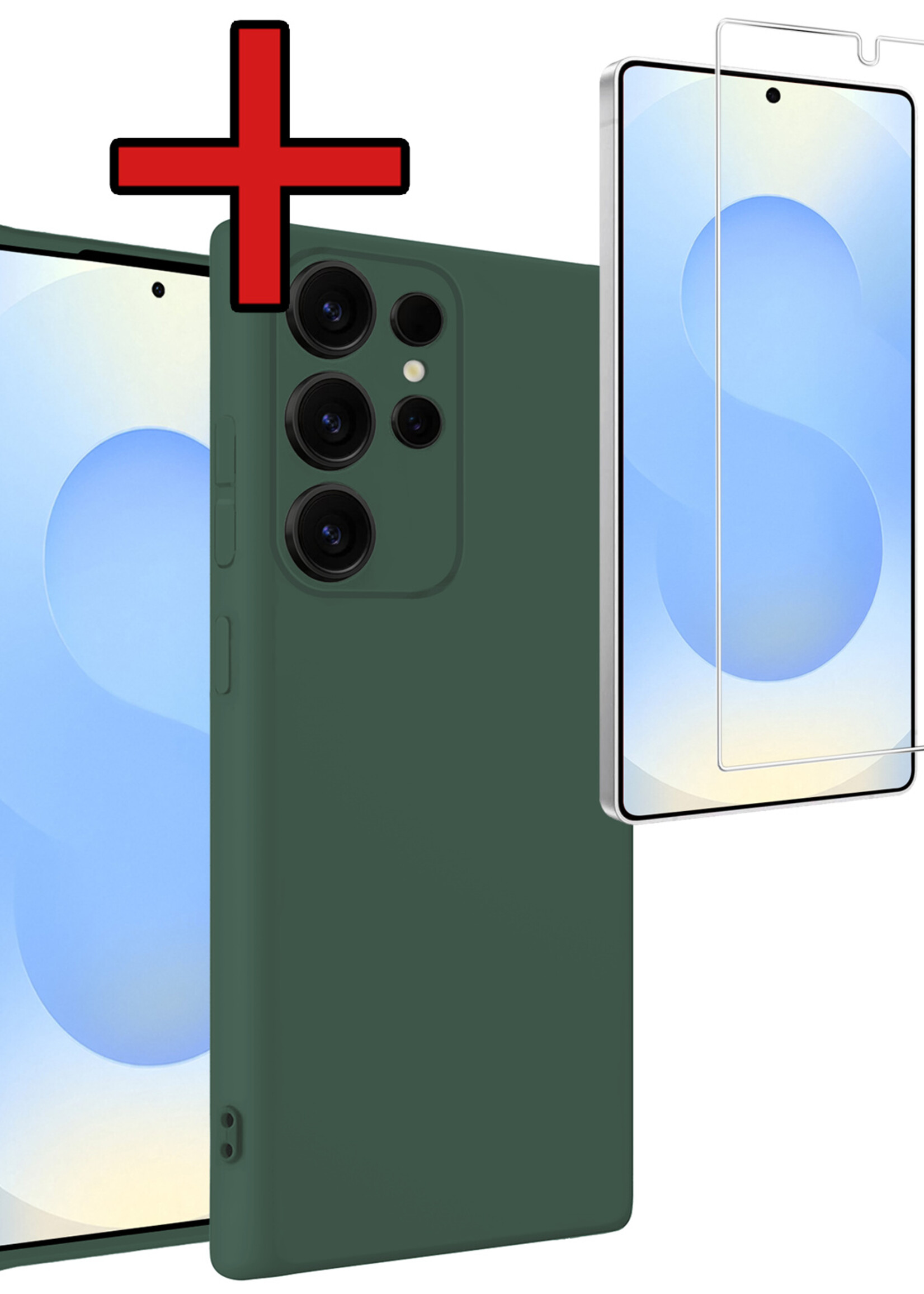 BTH BTH Samsung Galaxy S25 Ultra Hoesje Siliconen Met Screenprotector - Donkergroen