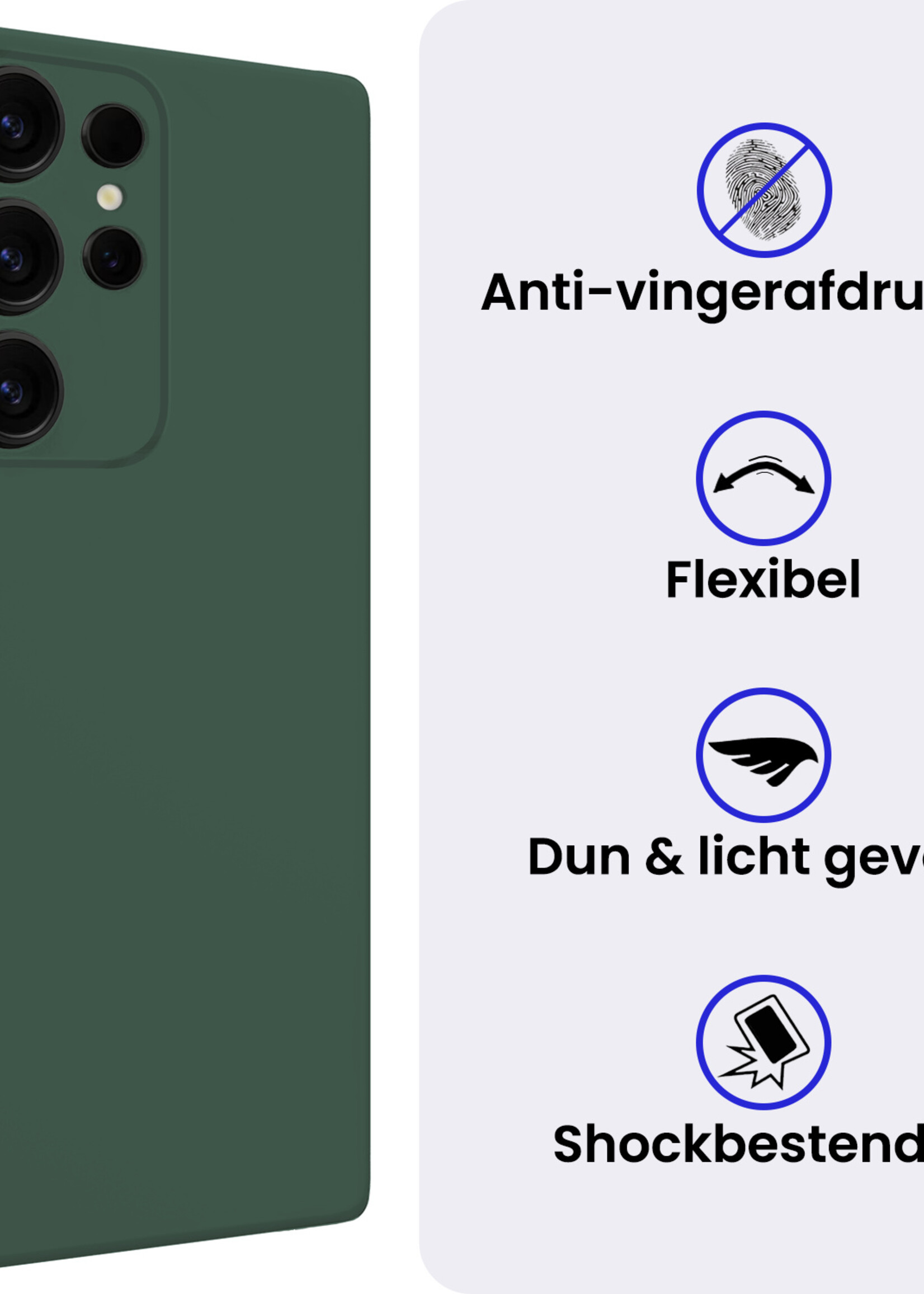 BTH BTH Samsung Galaxy S25 Ultra Hoesje Siliconen Met Screenprotector - Donkergroen