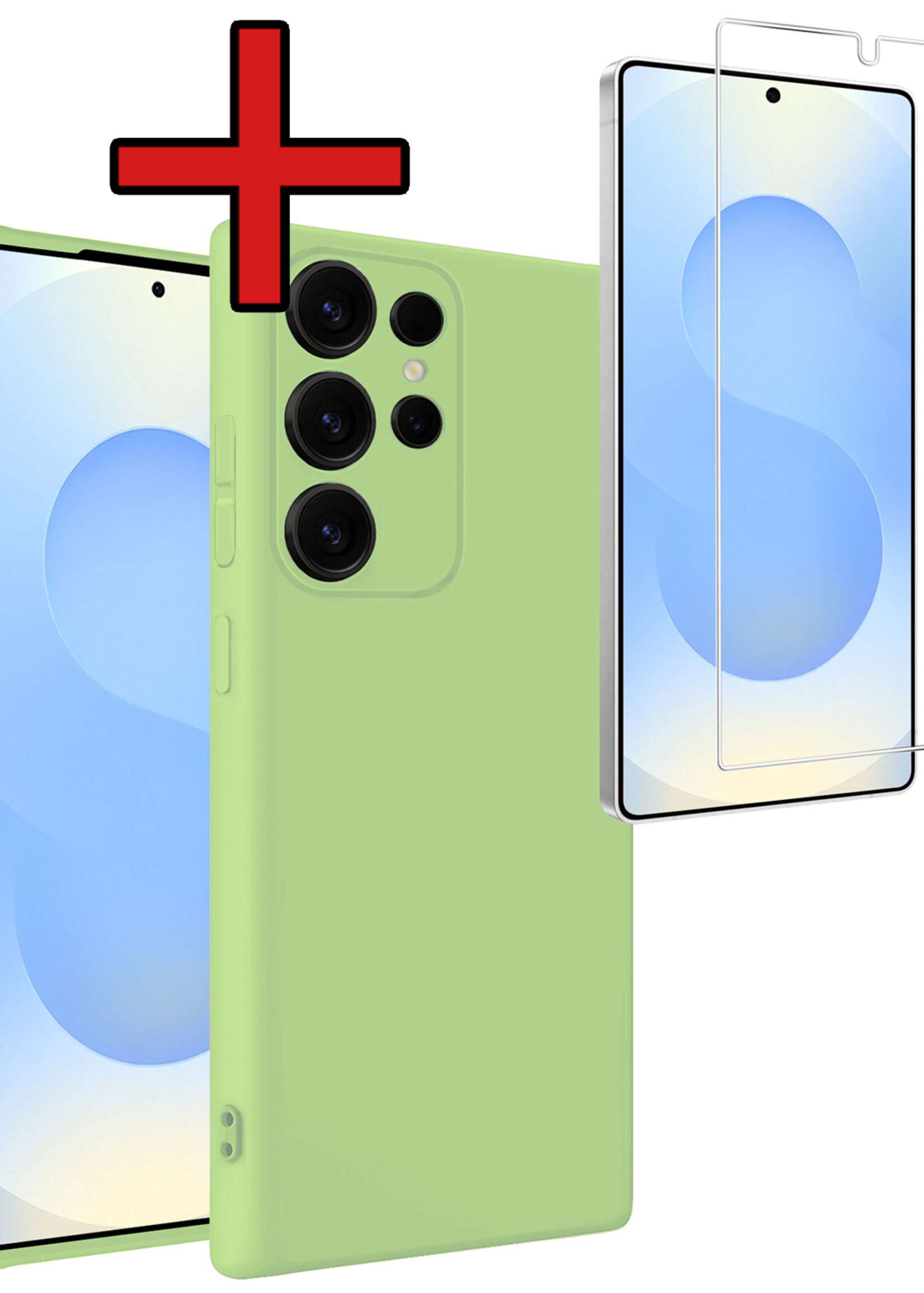 BTH BTH Samsung Galaxy S25 Ultra Hoesje Siliconen Met Screenprotector - Groen