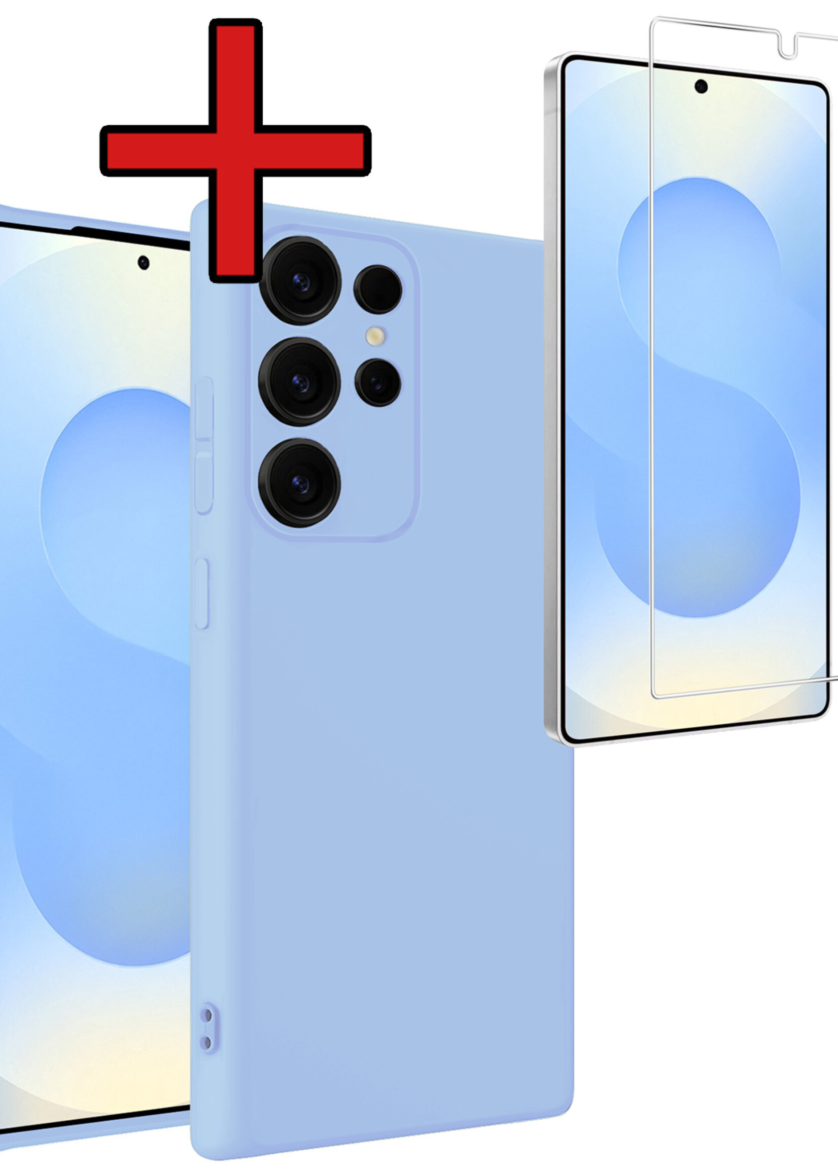 BTH BTH Samsung Galaxy S25 Ultra Hoesje Siliconen Met Screenprotector - Lichtblauw