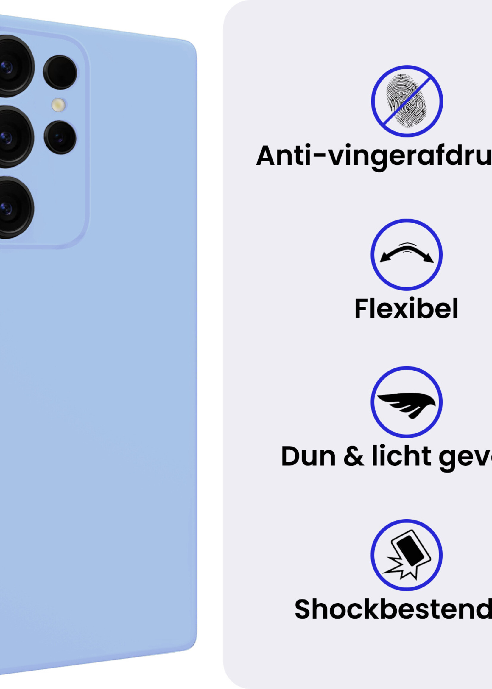 BTH BTH Samsung Galaxy S25 Ultra Hoesje Siliconen Met Screenprotector - Lichtblauw