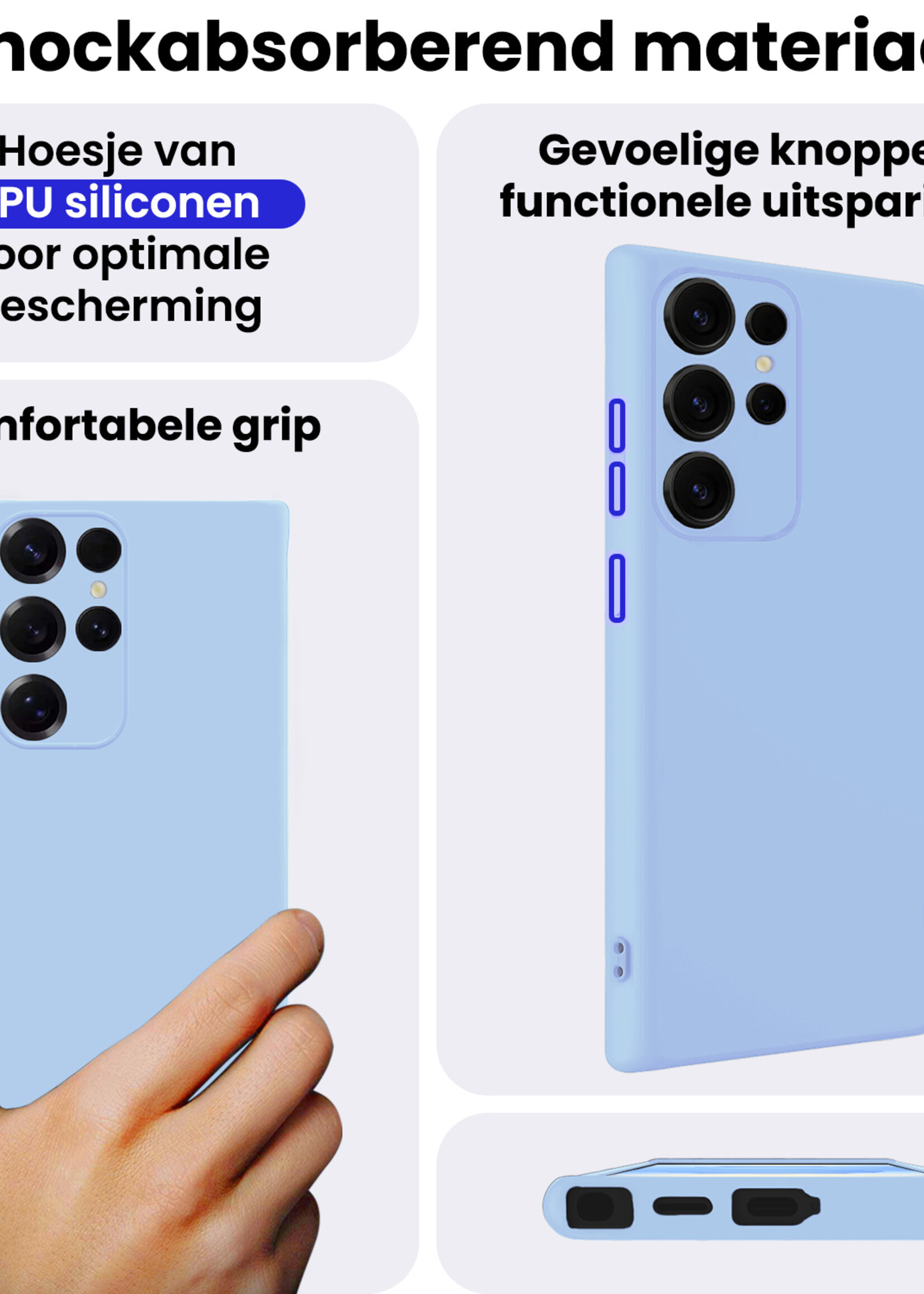 BTH BTH Samsung Galaxy S25 Ultra Hoesje Siliconen Met Screenprotector - Lichtblauw