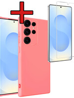 BTH BTH Samsung Galaxy S25 Ultra Hoesje Siliconen Met Screenprotector - Lichtroze