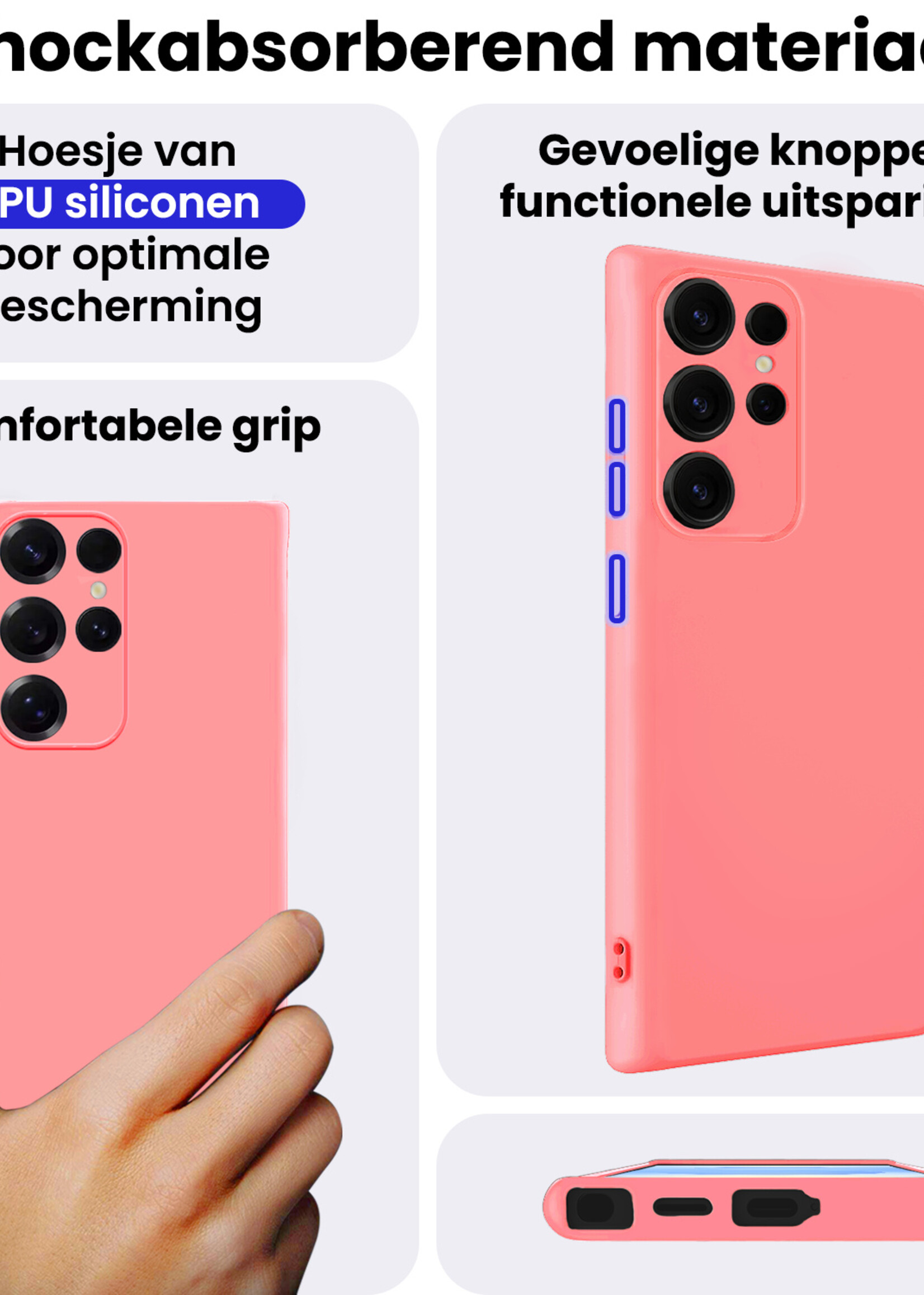 BTH BTH Samsung Galaxy S25 Ultra Hoesje Siliconen Met Screenprotector - Lichtroze