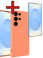 BTH BTH Samsung Galaxy S25 Ultra Hoesje Siliconen Met Screenprotector - Perzik