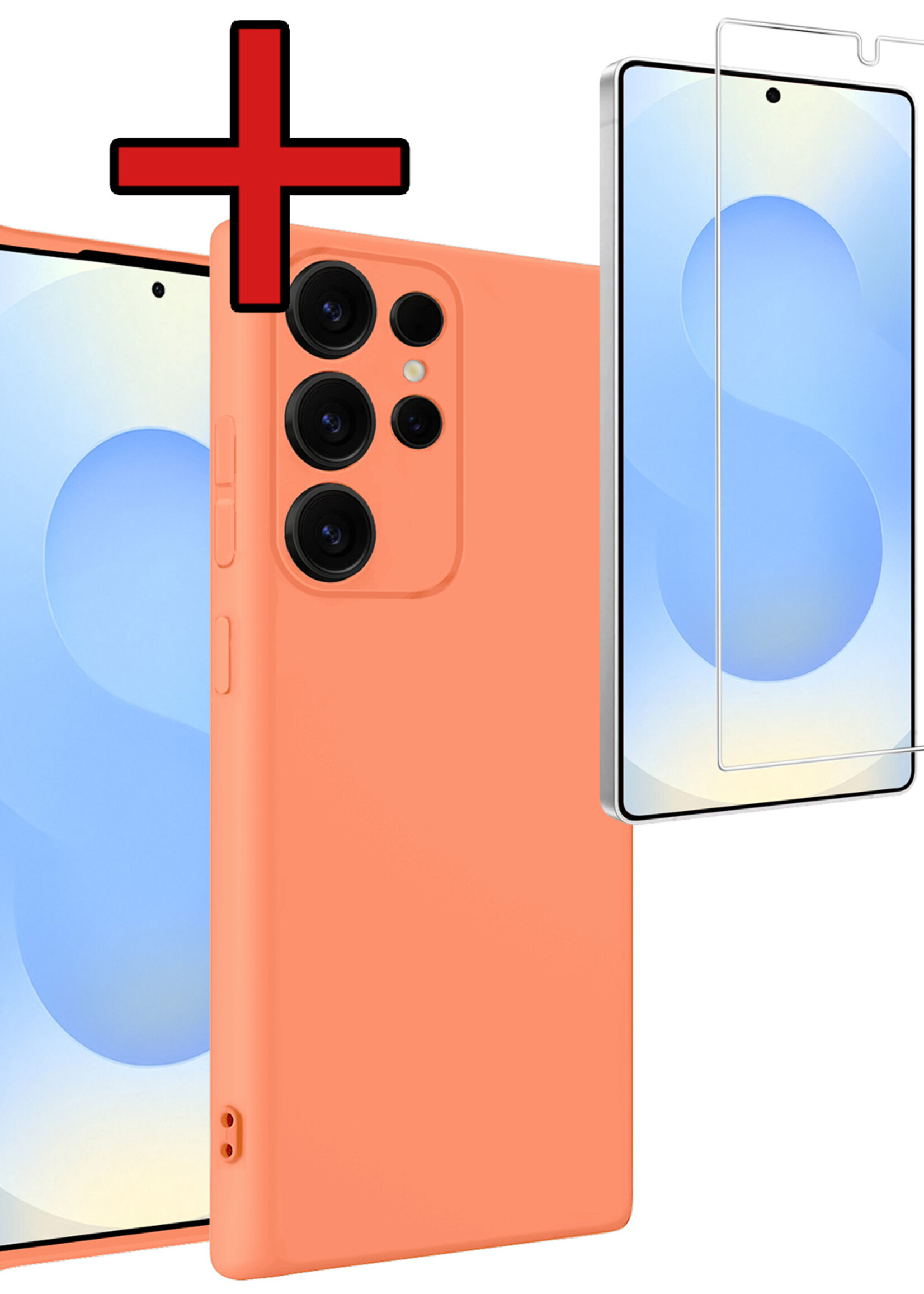BTH BTH Samsung Galaxy S25 Ultra Hoesje Siliconen Met Screenprotector - Perzik