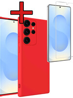 BTH BTH Samsung Galaxy S25 Ultra Hoesje Siliconen Met Screenprotector - Rood