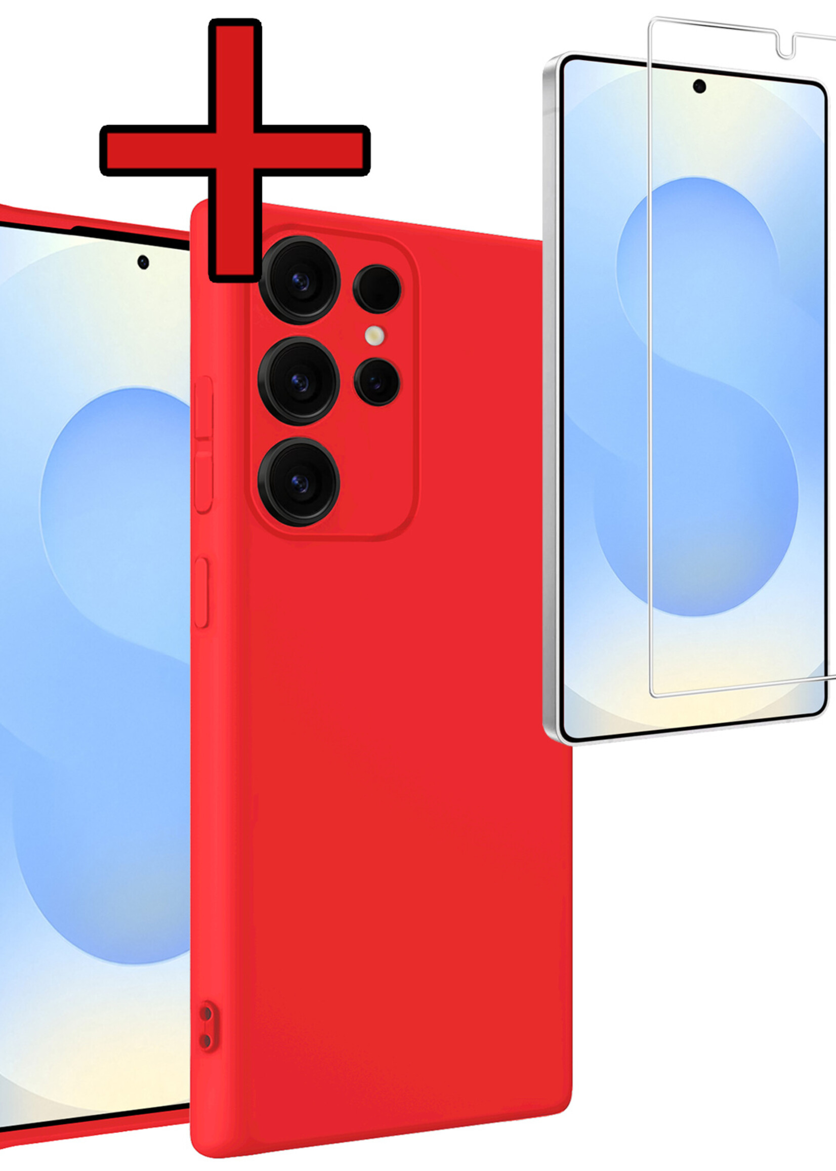 BTH BTH Samsung Galaxy S25 Ultra Hoesje Siliconen Met Screenprotector - Rood