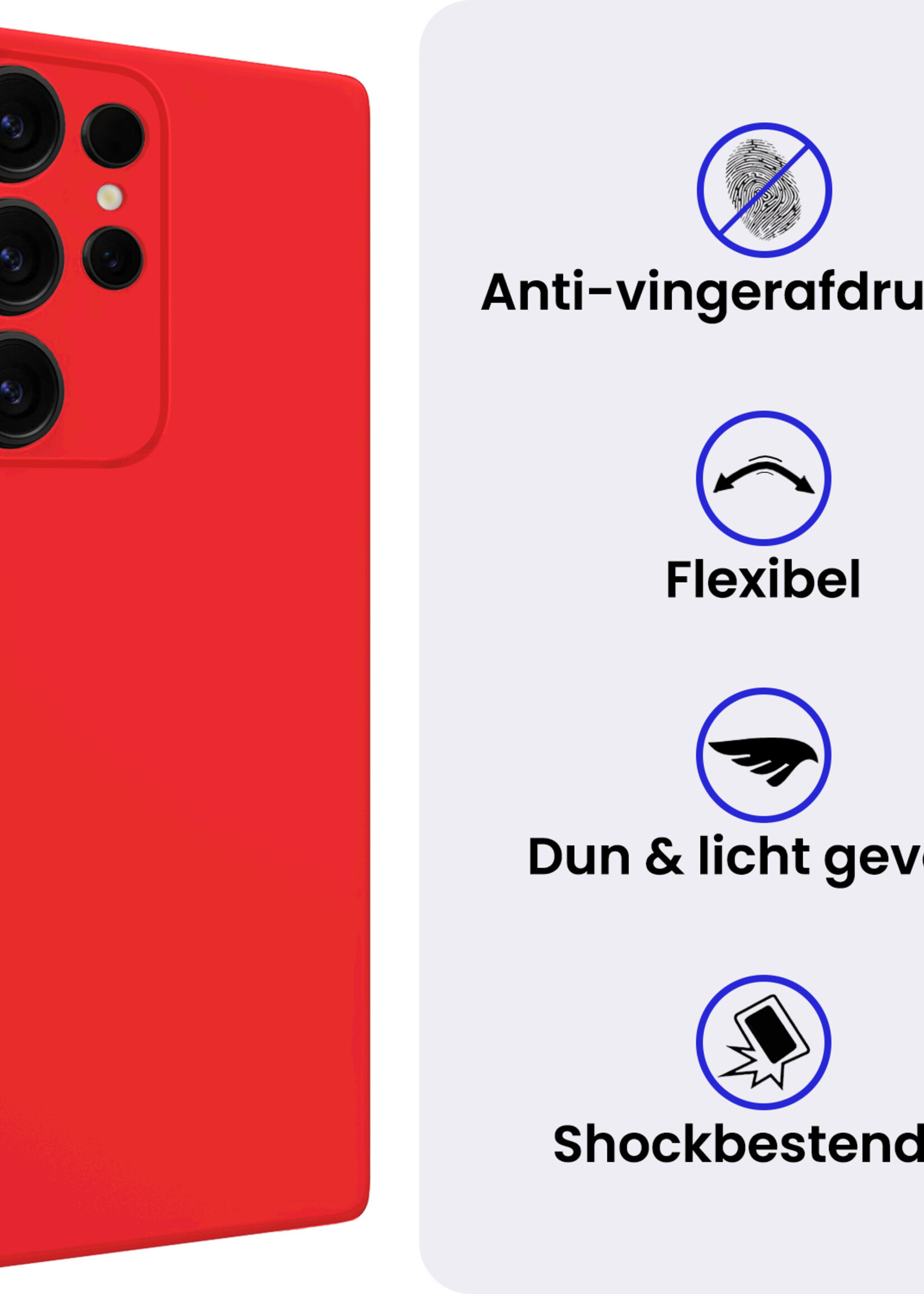 BTH BTH Samsung Galaxy S25 Ultra Hoesje Siliconen Met Screenprotector - Rood