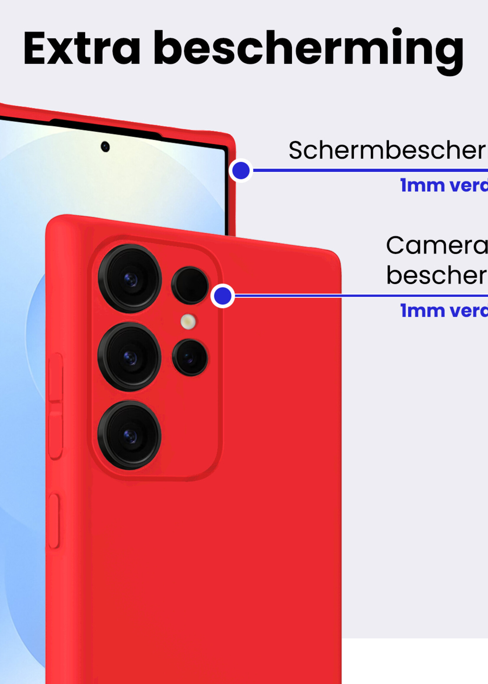 BTH BTH Samsung Galaxy S25 Ultra Hoesje Siliconen Met Screenprotector - Rood