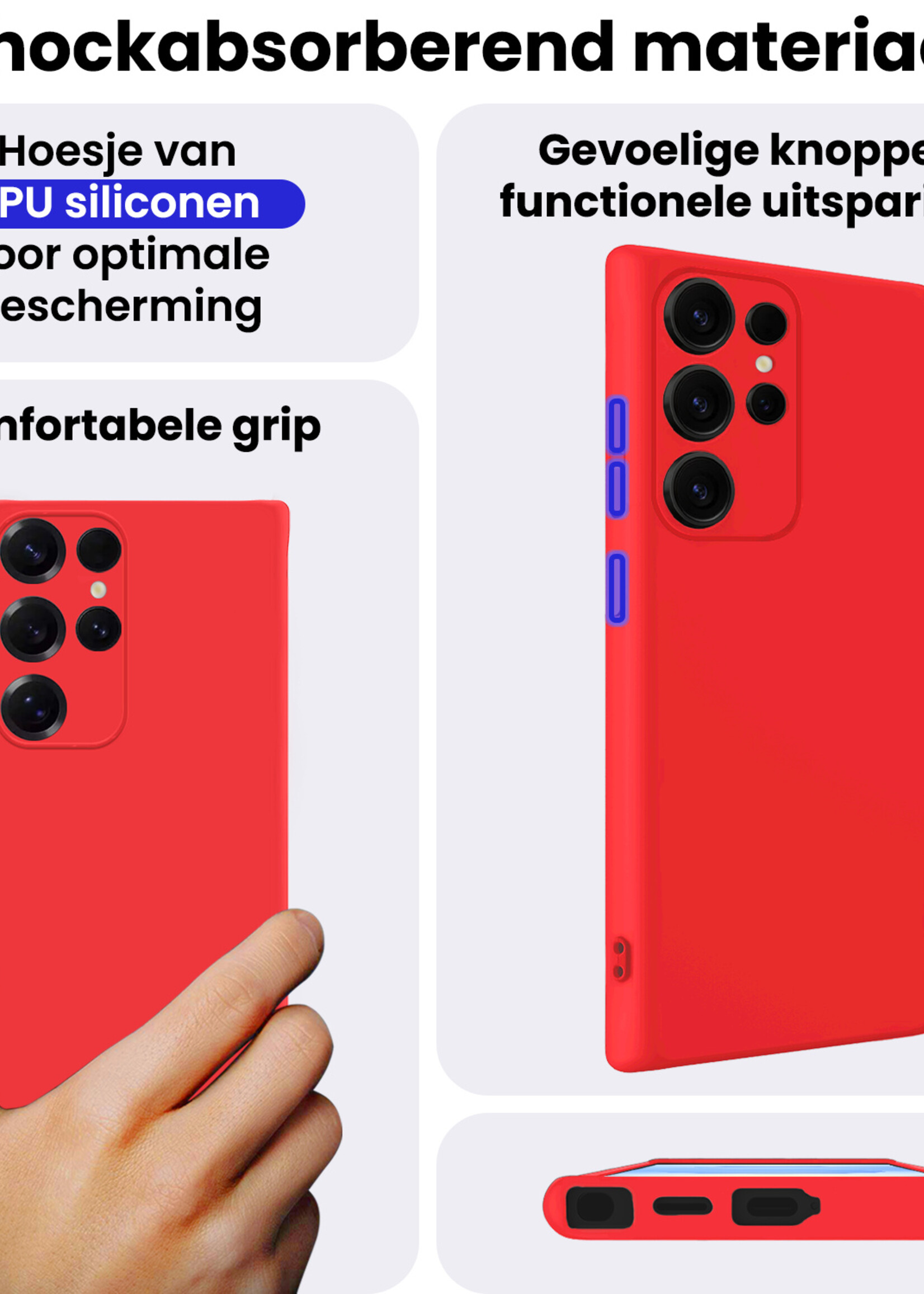 BTH BTH Samsung Galaxy S25 Ultra Hoesje Siliconen Met Screenprotector - Rood
