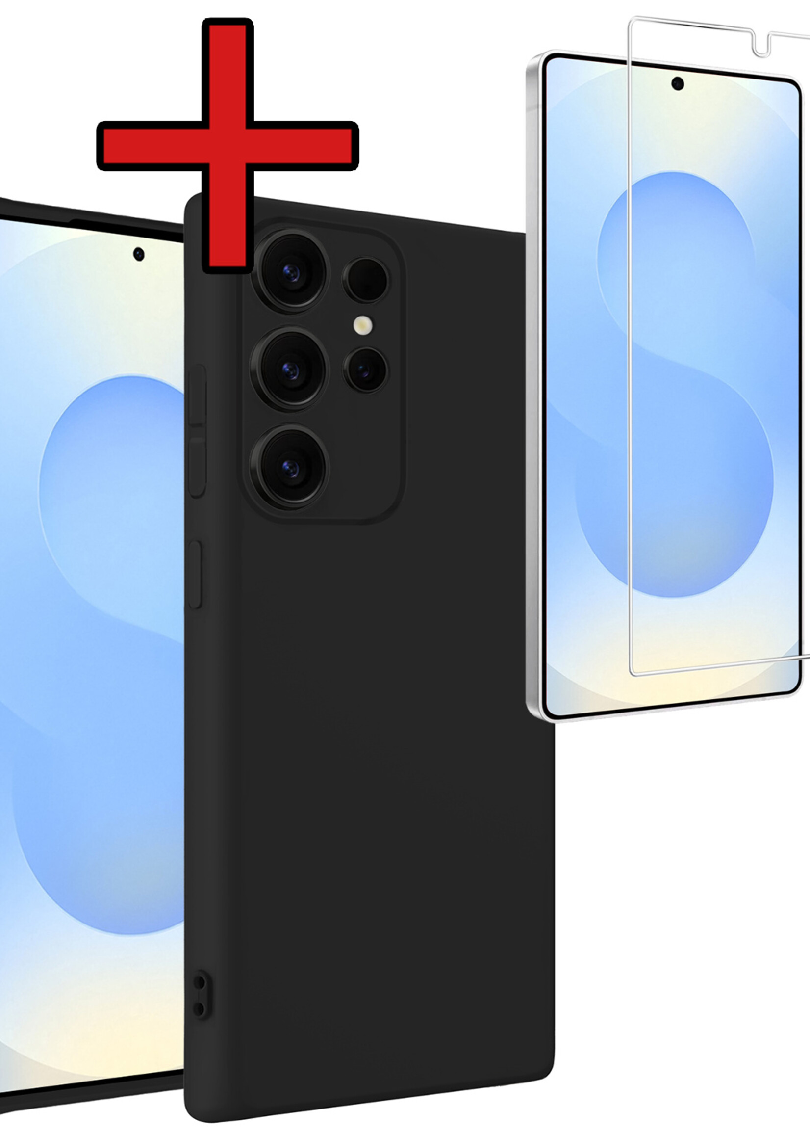 BTH BTH Samsung Galaxy S25 Ultra Hoesje Siliconen Met Screenprotector - Zwart