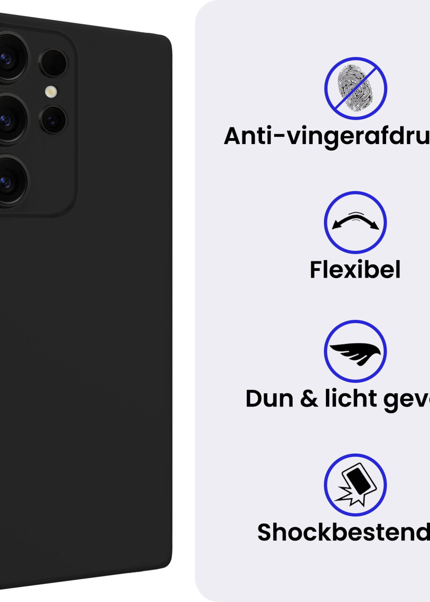 BTH BTH Samsung Galaxy S25 Ultra Hoesje Siliconen Met Screenprotector - Zwart