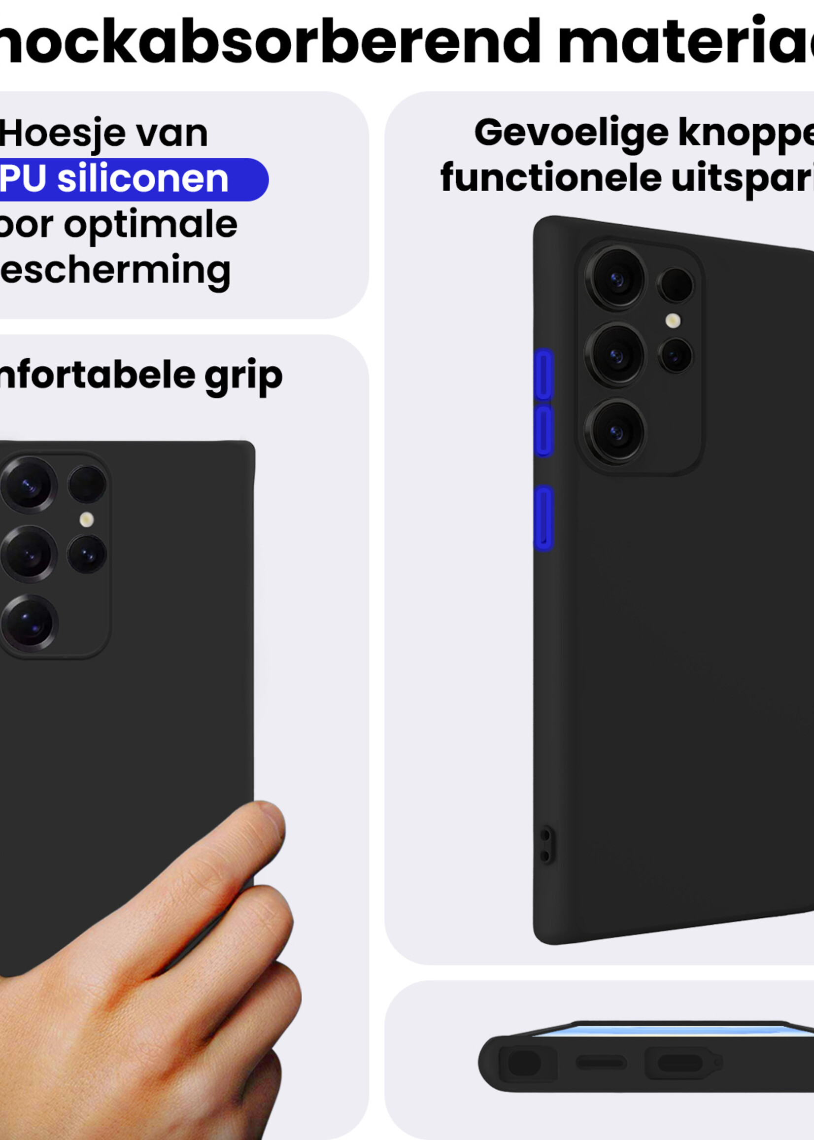 BTH BTH Samsung Galaxy S25 Ultra Hoesje Siliconen Met Screenprotector - Zwart