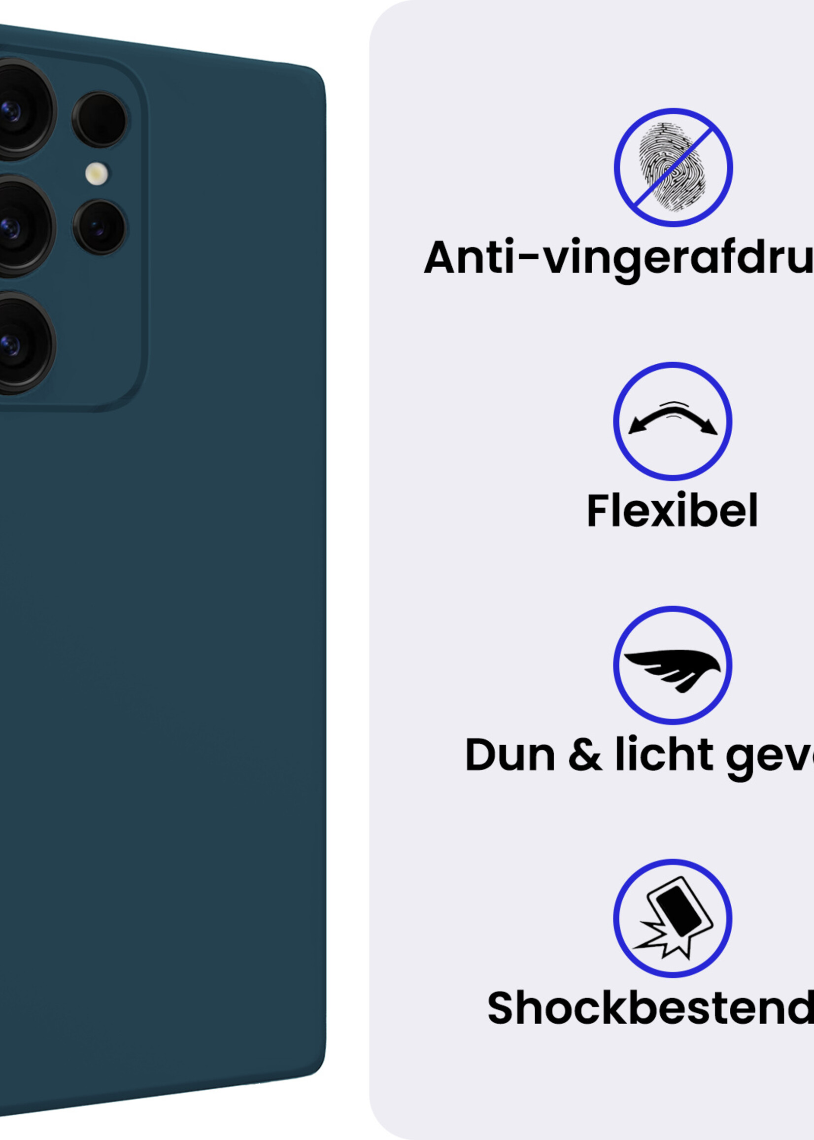 BTH BTH Samsung Galaxy S25 Ultra Hoesje Siliconen Met 2x Screenprotector - Donkerblauw