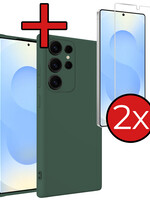 BTH BTH Samsung Galaxy S25 Ultra Hoesje Siliconen Met 2x Screenprotector - Donkergroen