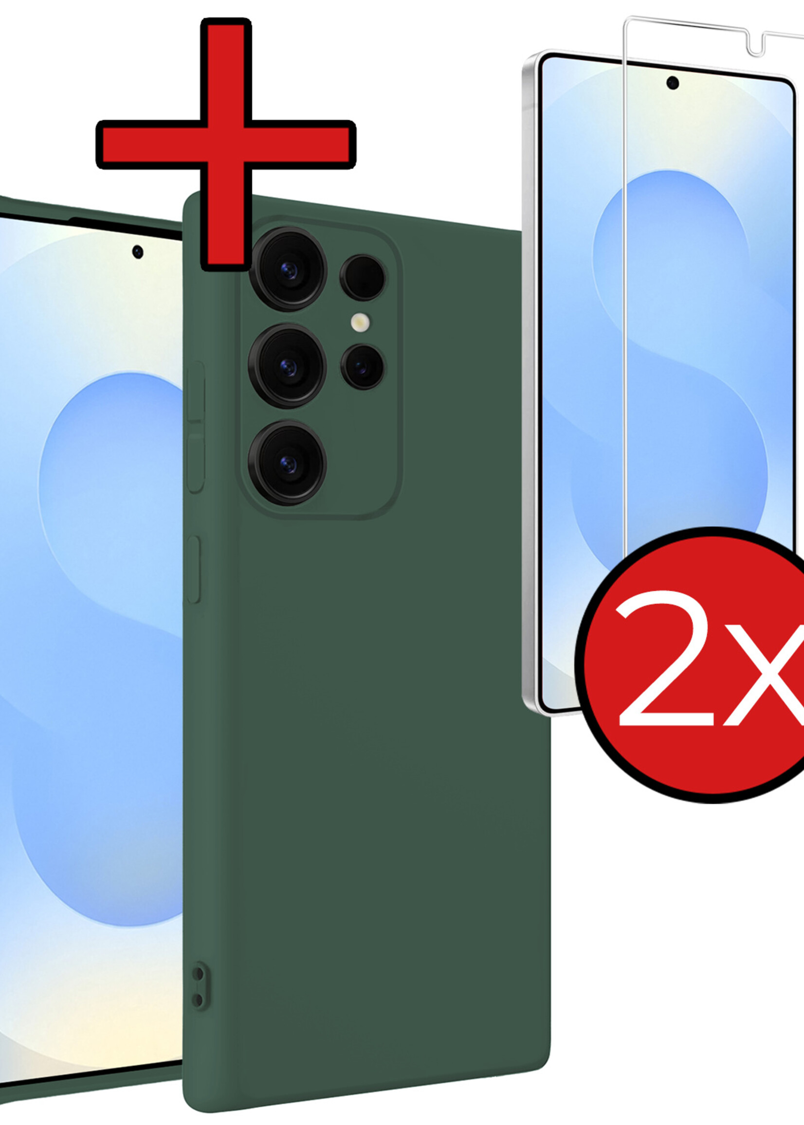 BTH BTH Samsung Galaxy S25 Ultra Hoesje Siliconen Met 2x Screenprotector - Donkergroen