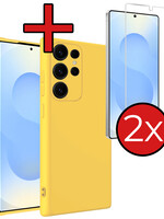 BTH BTH Samsung Galaxy S25 Ultra Hoesje Siliconen Met 2x Screenprotector - Geel